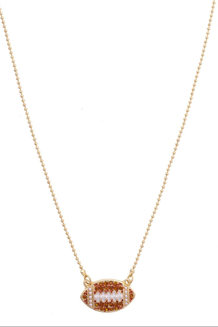 Pave Football Necklace in Shiny Gold