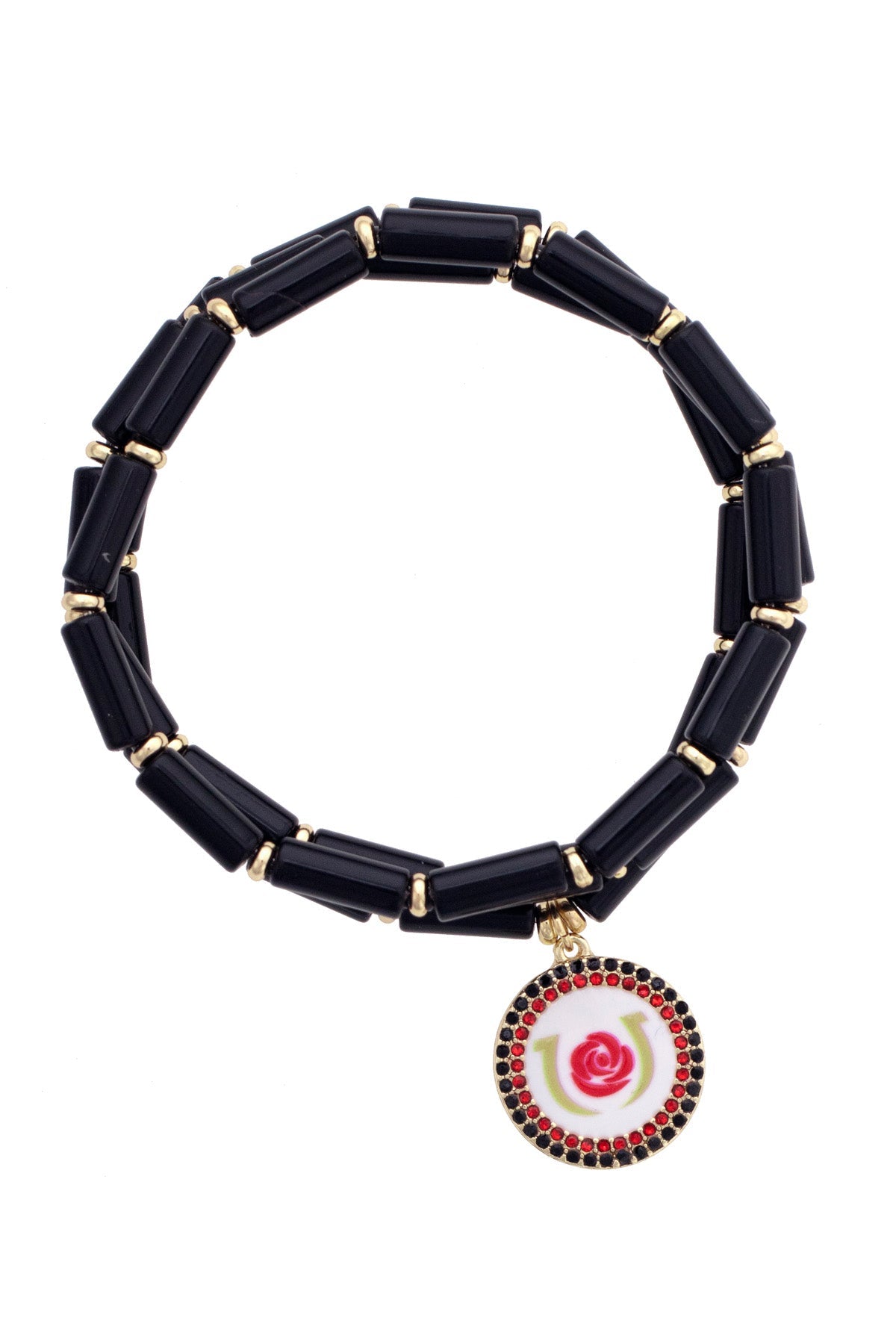 Kentucky Derby Pave Disc Beaded Bracelet Set of 3 in Black