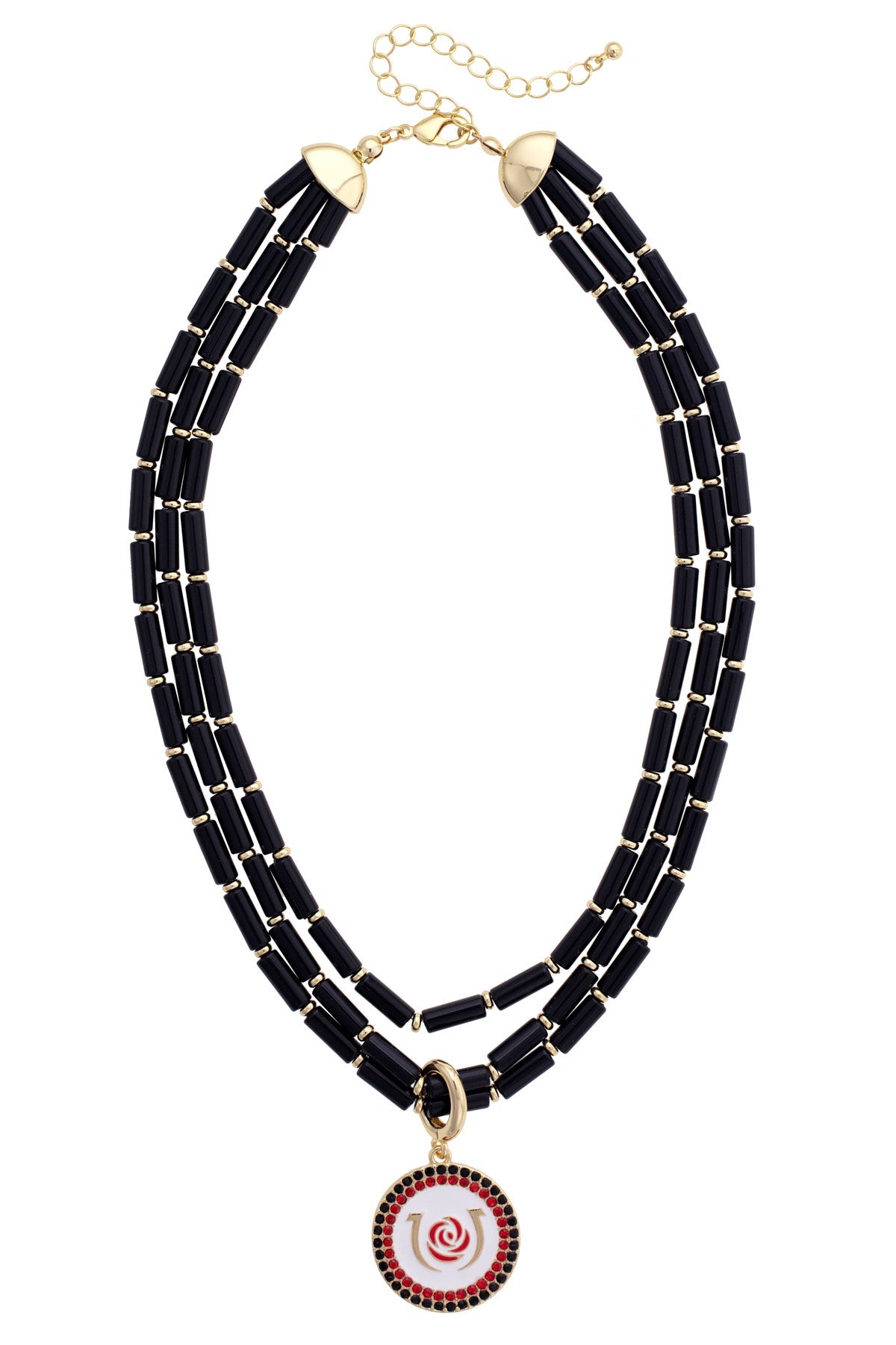 Kentucky Derby Pave Disc Multi-Strand Beaded Necklace in Black