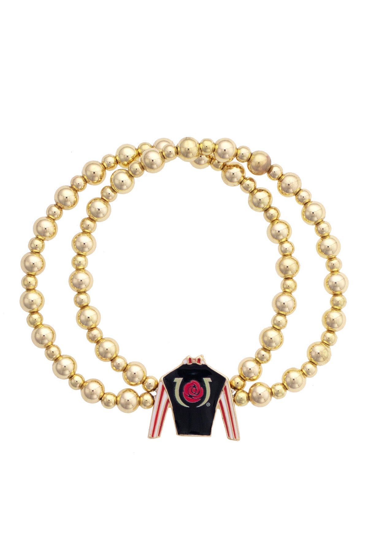 Kentucky Derby Jockey Silk 2 Row Ball Bead Bracelet in Shiny Gold