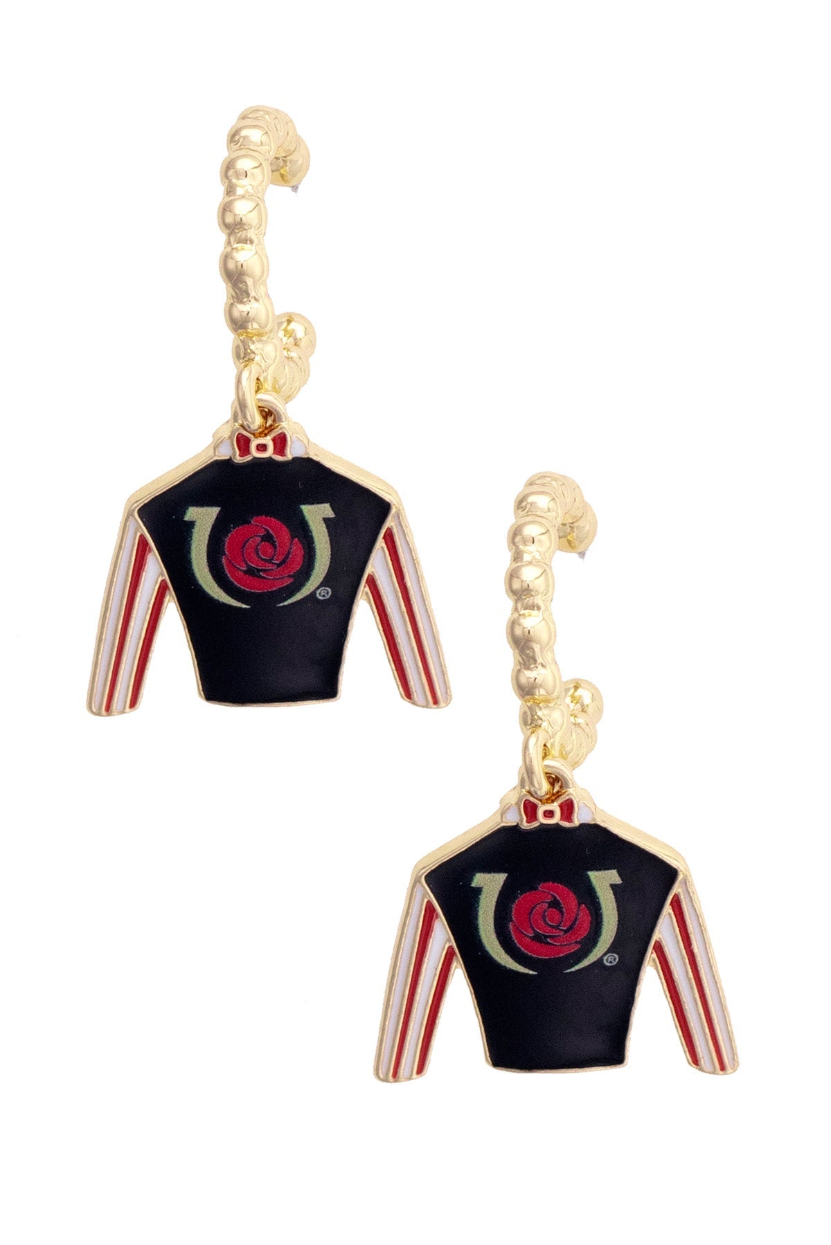 Kentucky Derby Jockey Silk Twisted Hoop Earrings in Shiny Gold