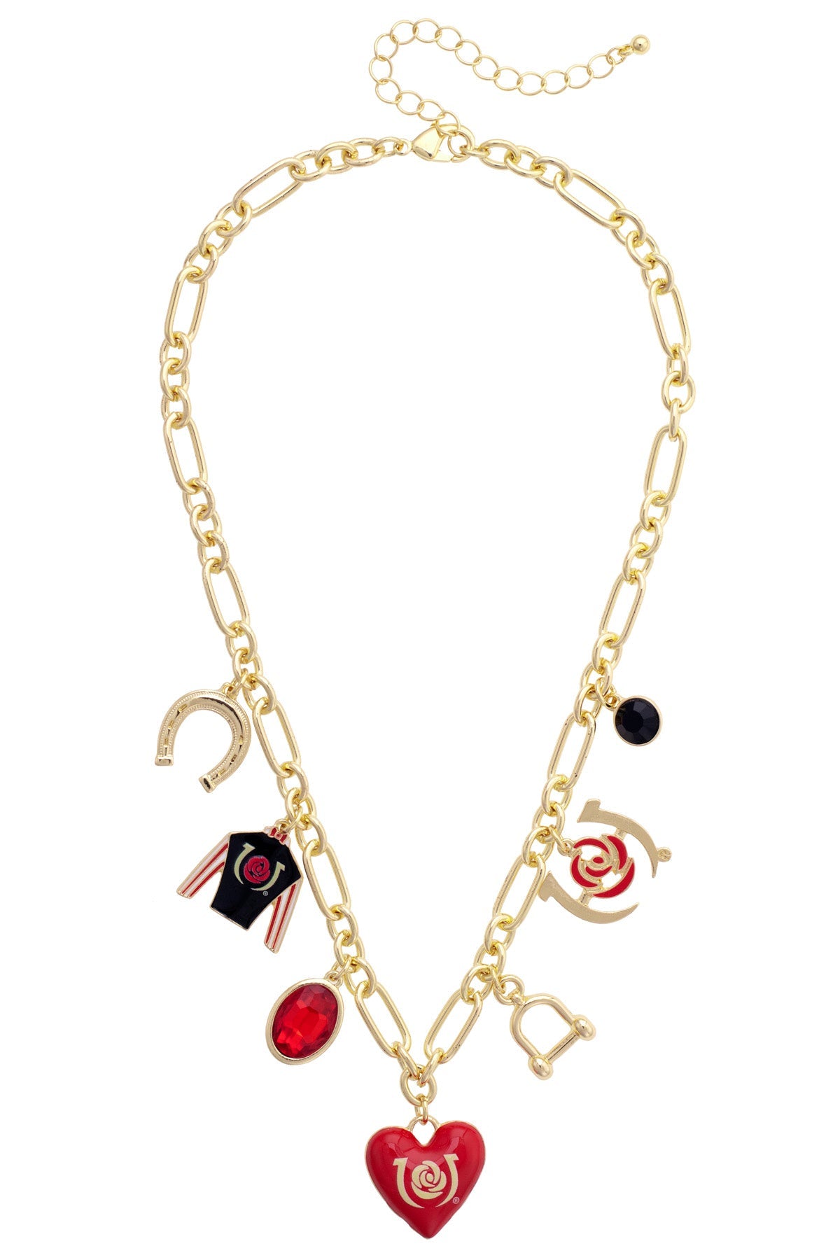 Kentucky Derby Enamel Heart Charm Necklace in Shiny Gold