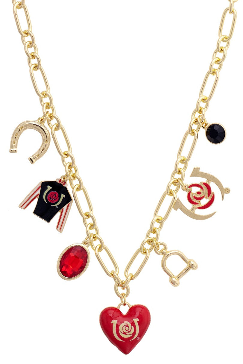 Kentucky Derby Enamel Heart Charm Necklace in Shiny Gold