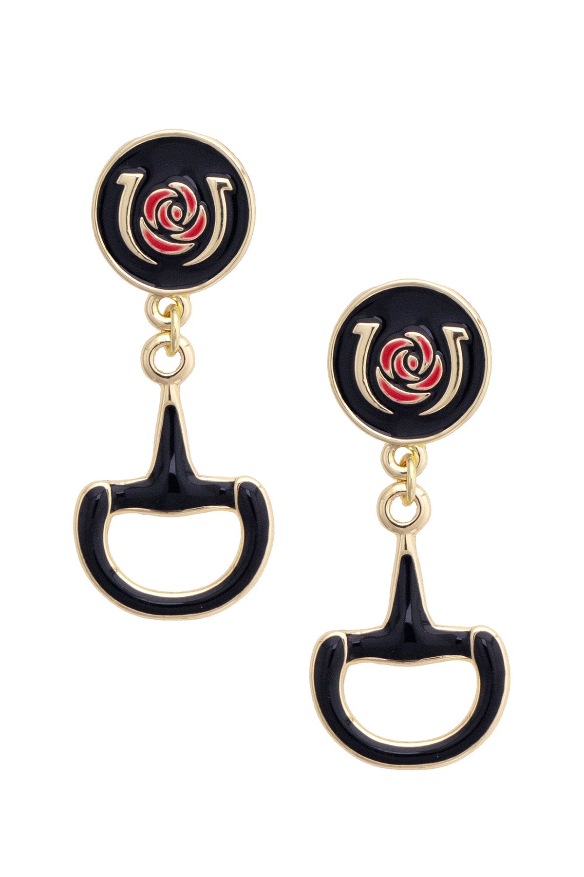 Kentucky Derby Enamel Horsebit Earrings in Black