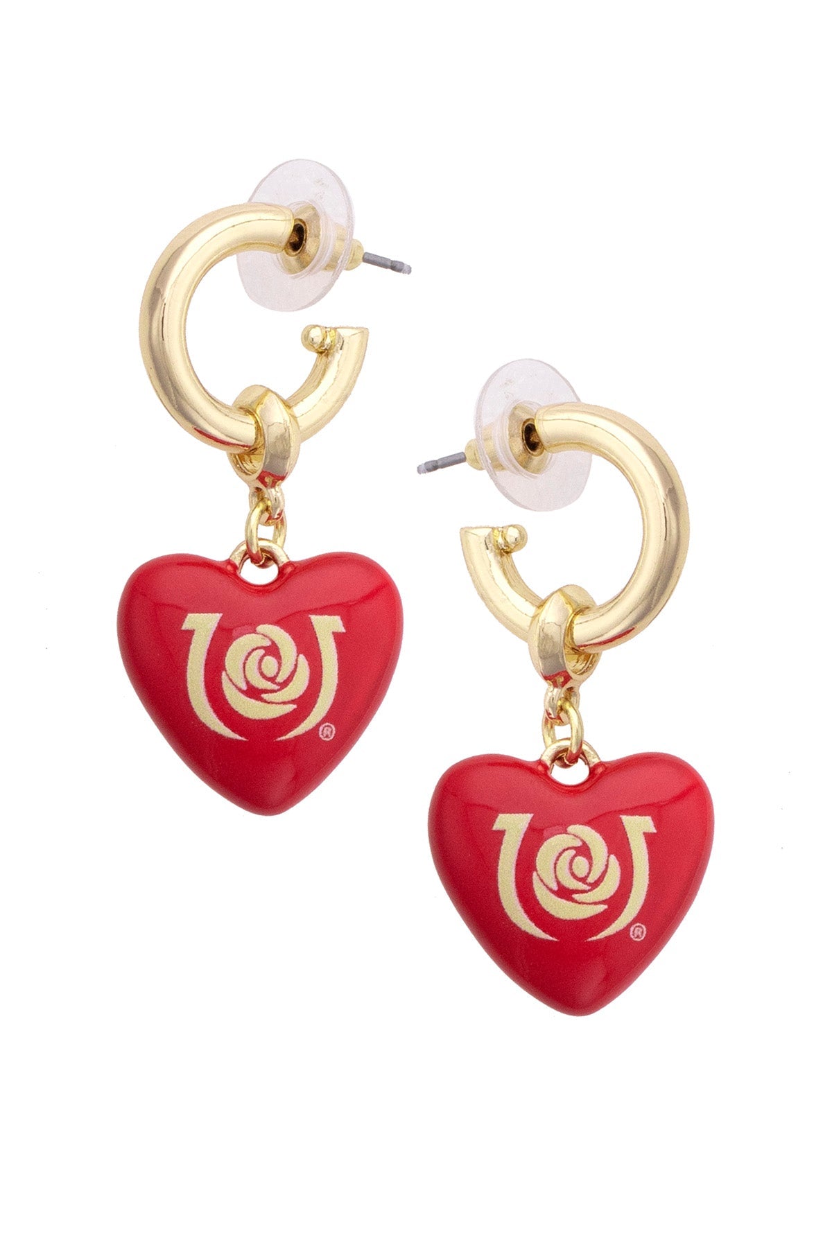 Kentucky Derby Enamel Heart Drop Hoop Earrings in Red