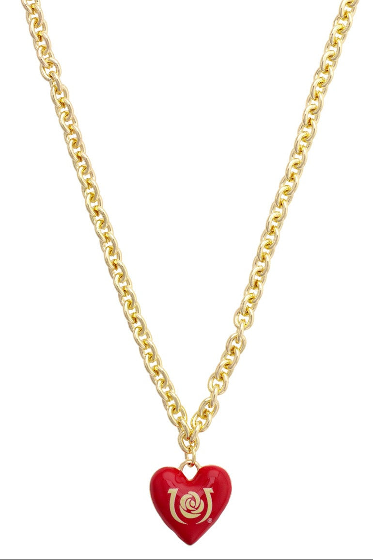 Kentucky Derby Enamel Heart Logo Necklace in Red