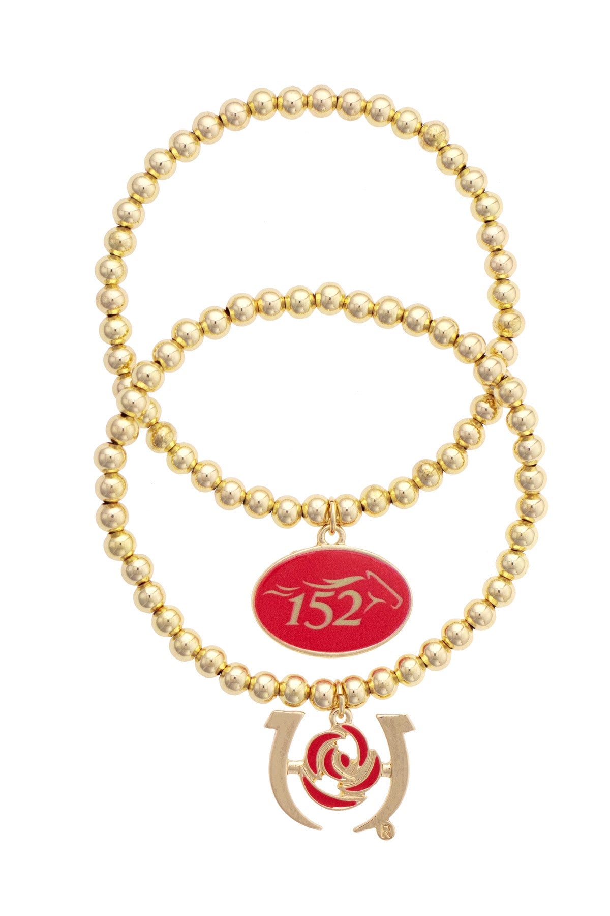 152nd Annual Kentucky Derby Ball Bead Bracelet Set of 2 in Shiny Gold