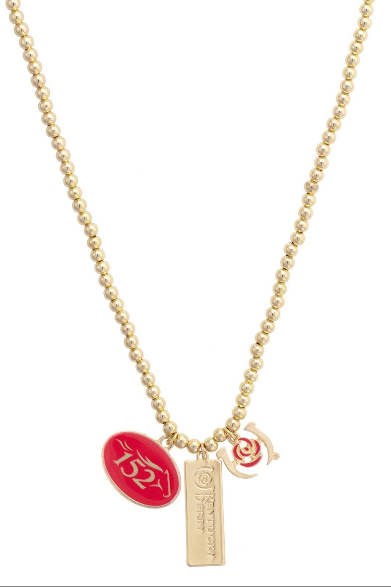 152nd Annual Kentucky Derby Ball Bead Charm Necklace in Shiny Gold