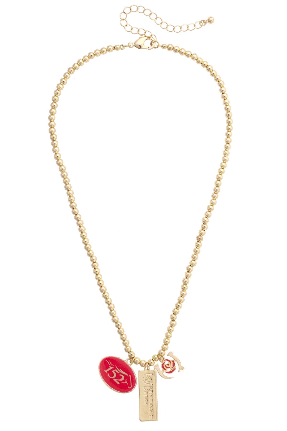 152nd Annual Kentucky Derby Ball Bead Charm Necklace in Shiny Gold