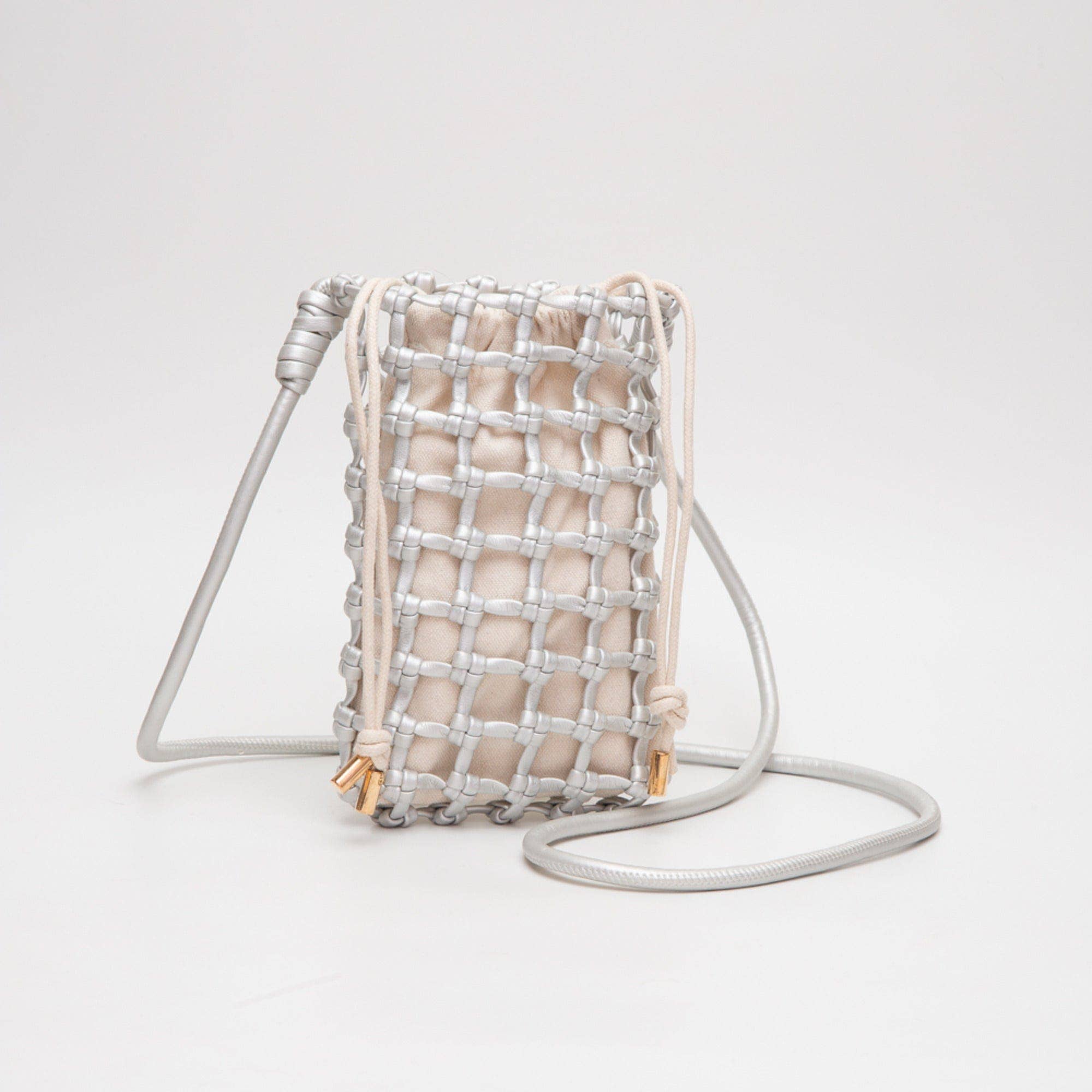 TG10626 Cara Mini Woven Drawstring Crossbody Bag - Gray - Bexa Boutique