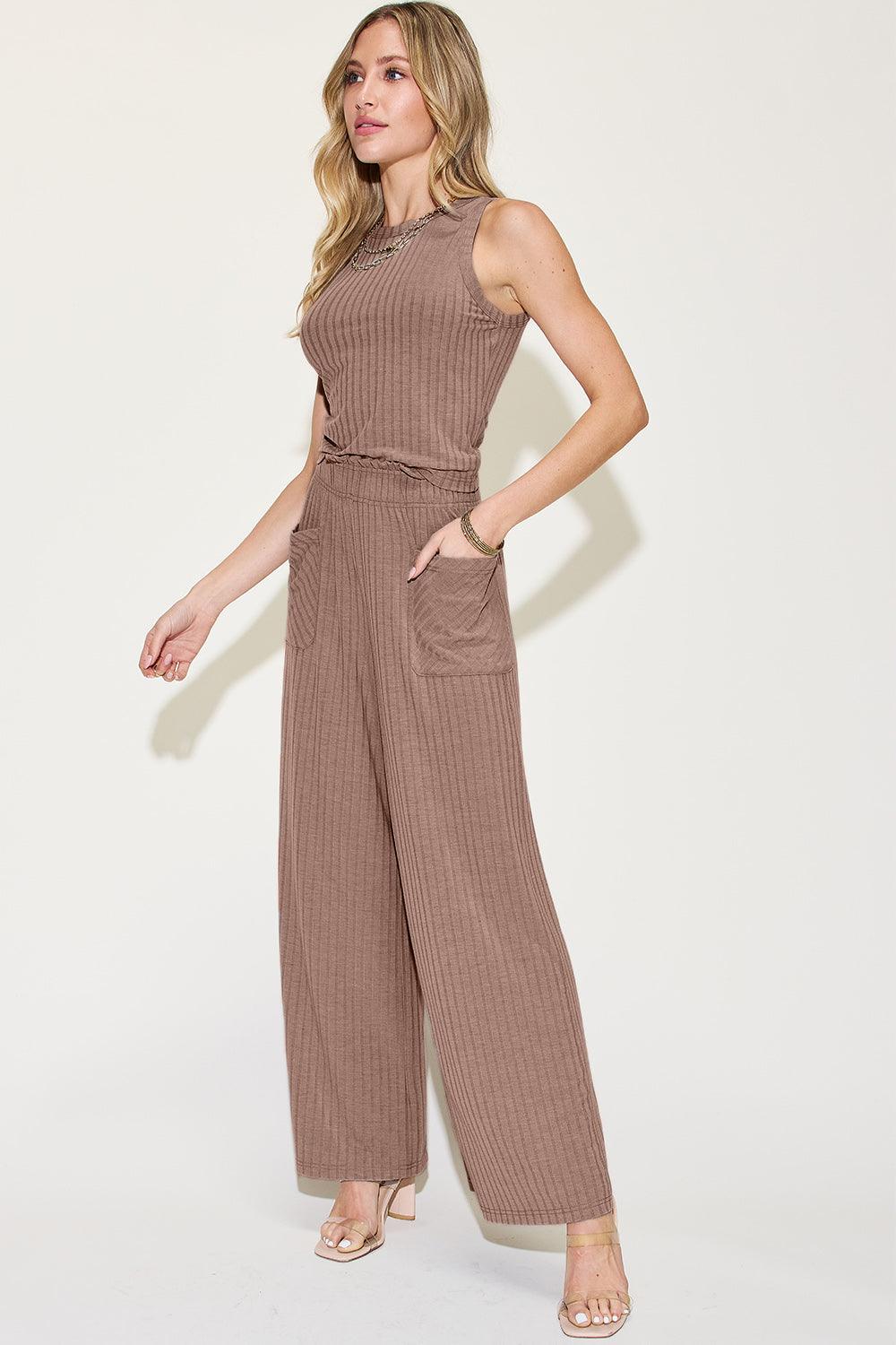 Ribbed Tank and Wide Leg Pants Set