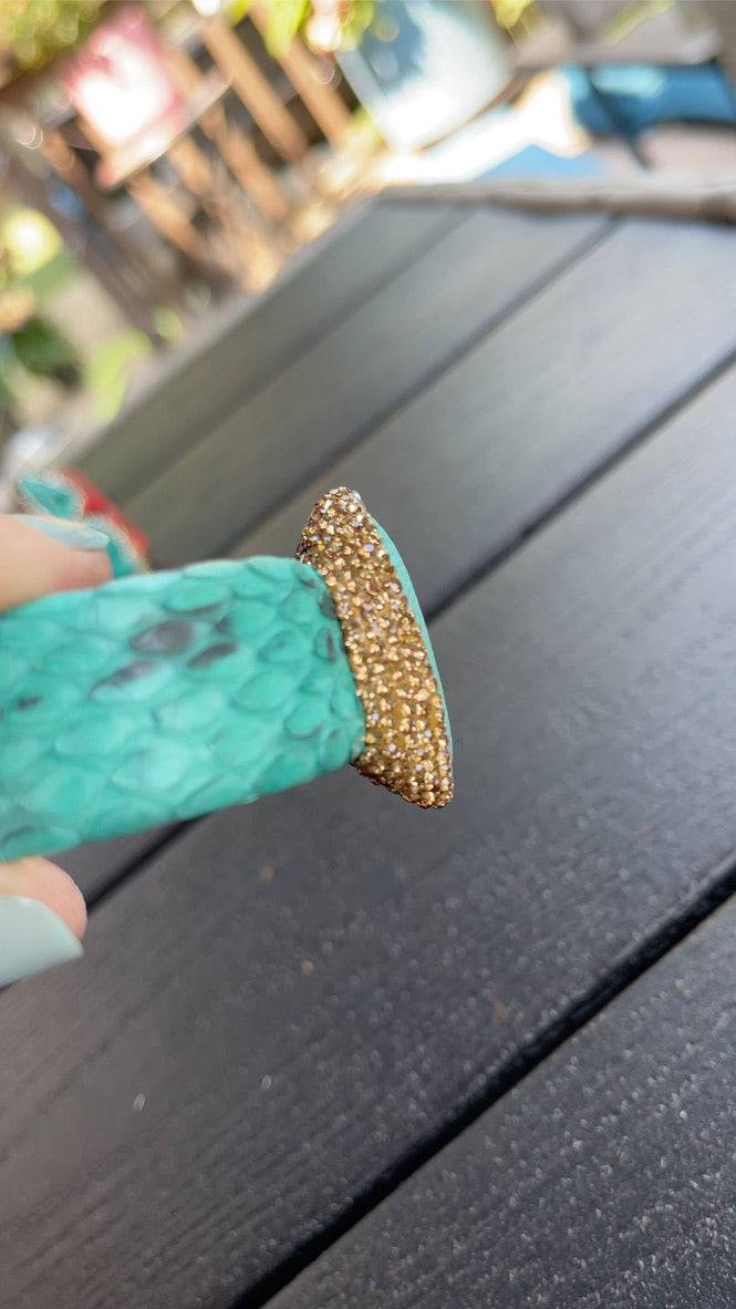 Turquoise Snake Embossed Leather Cuff with Stingray Leather & Pearl Accents - Bexa Boutique