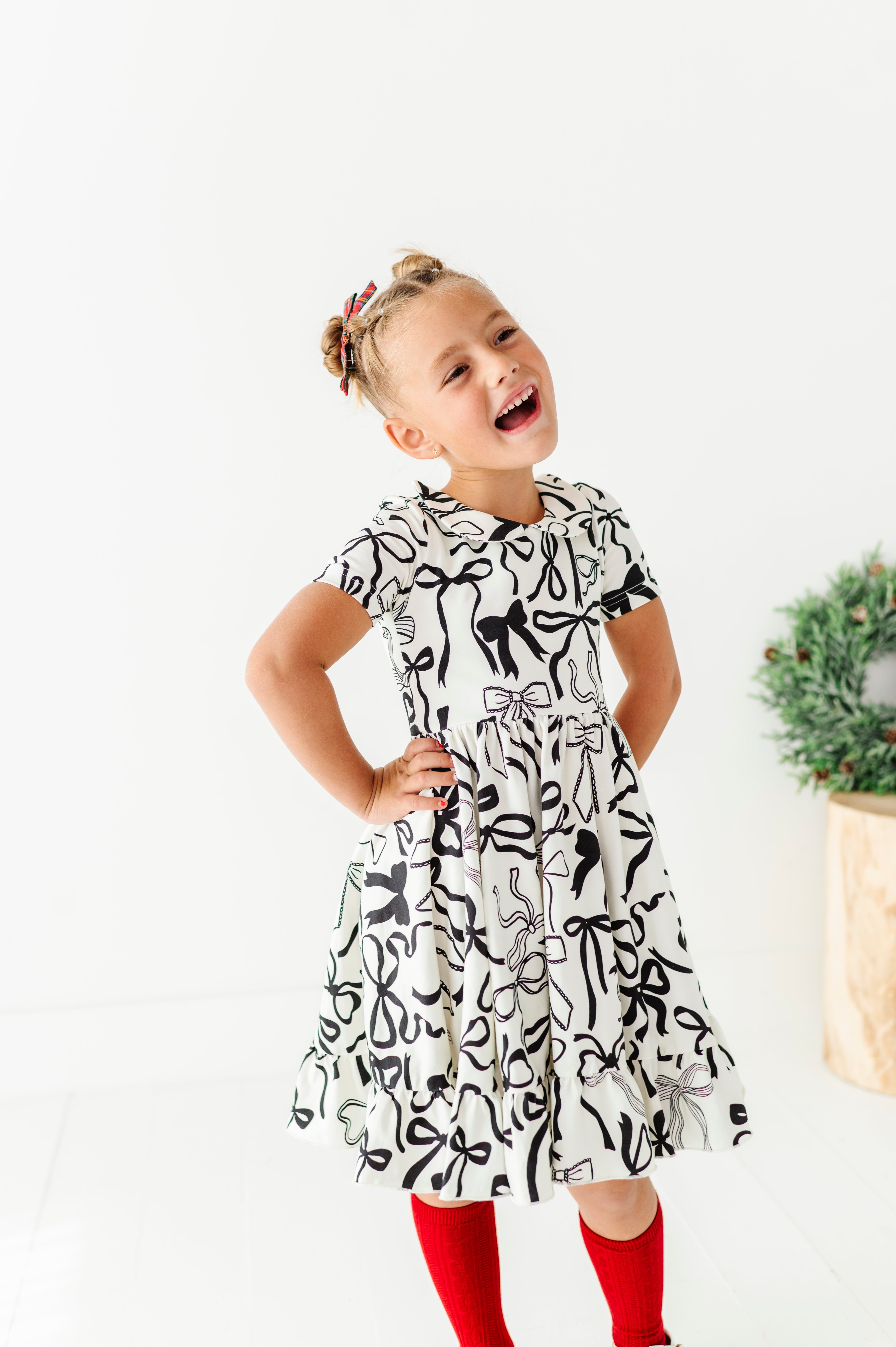 Cream Preppy Bow Dress | Collard Twirl Dress