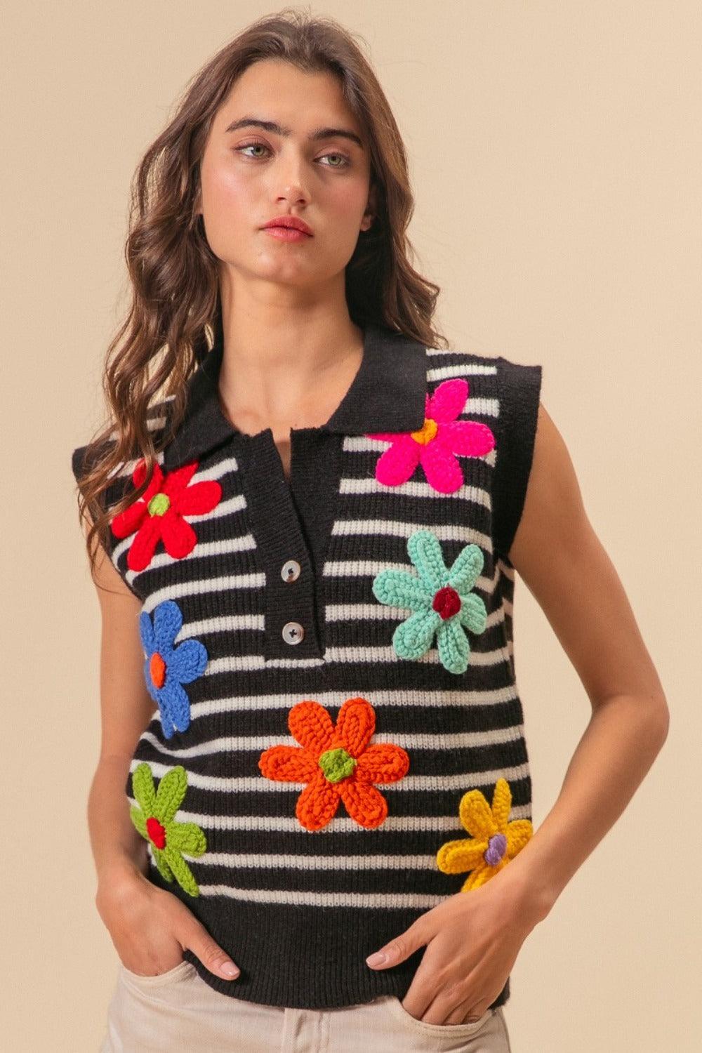 BiBi Flower Striped Sweater Vest