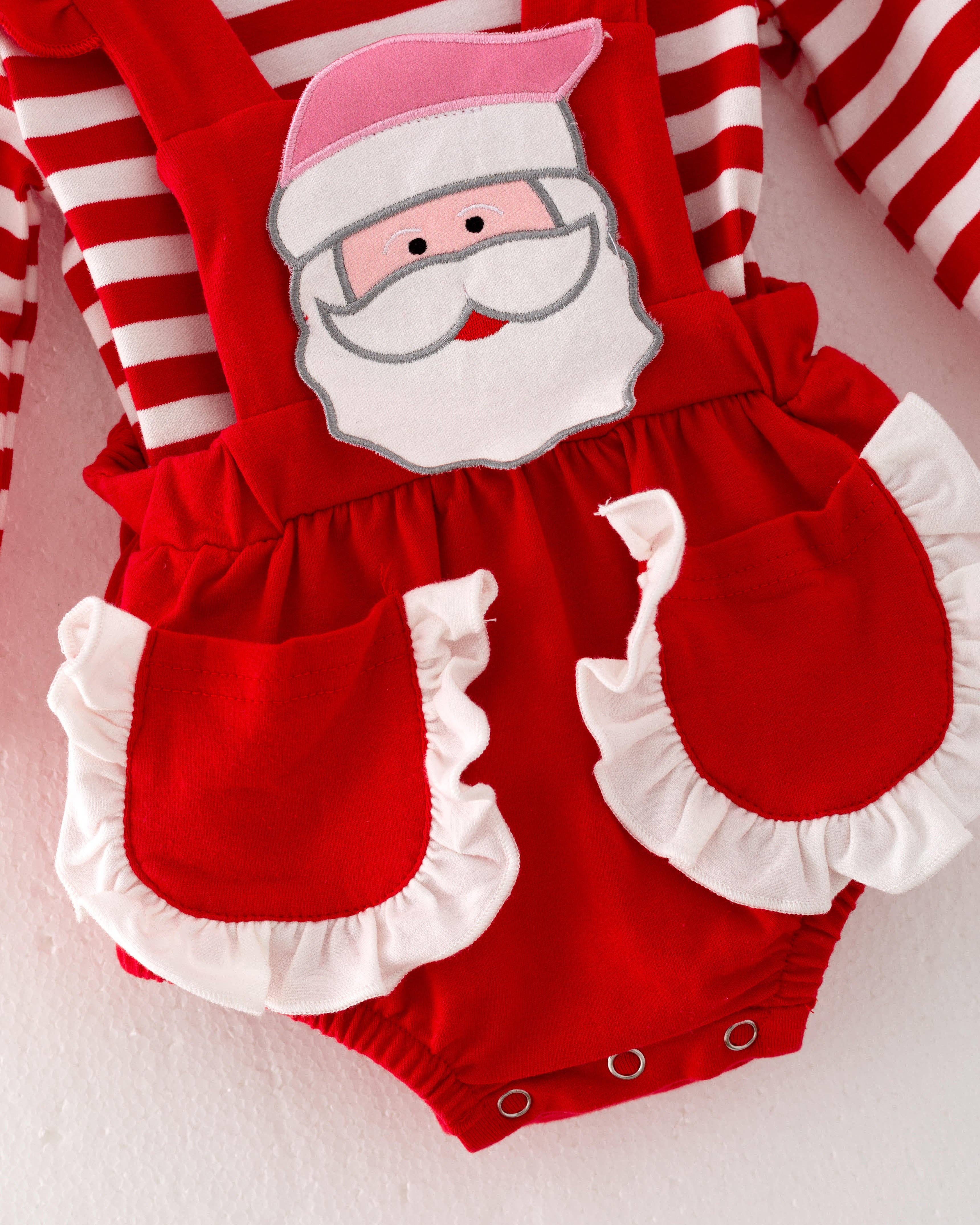 Christmas Red Stripe Santa Baby Girl Romper Clothes