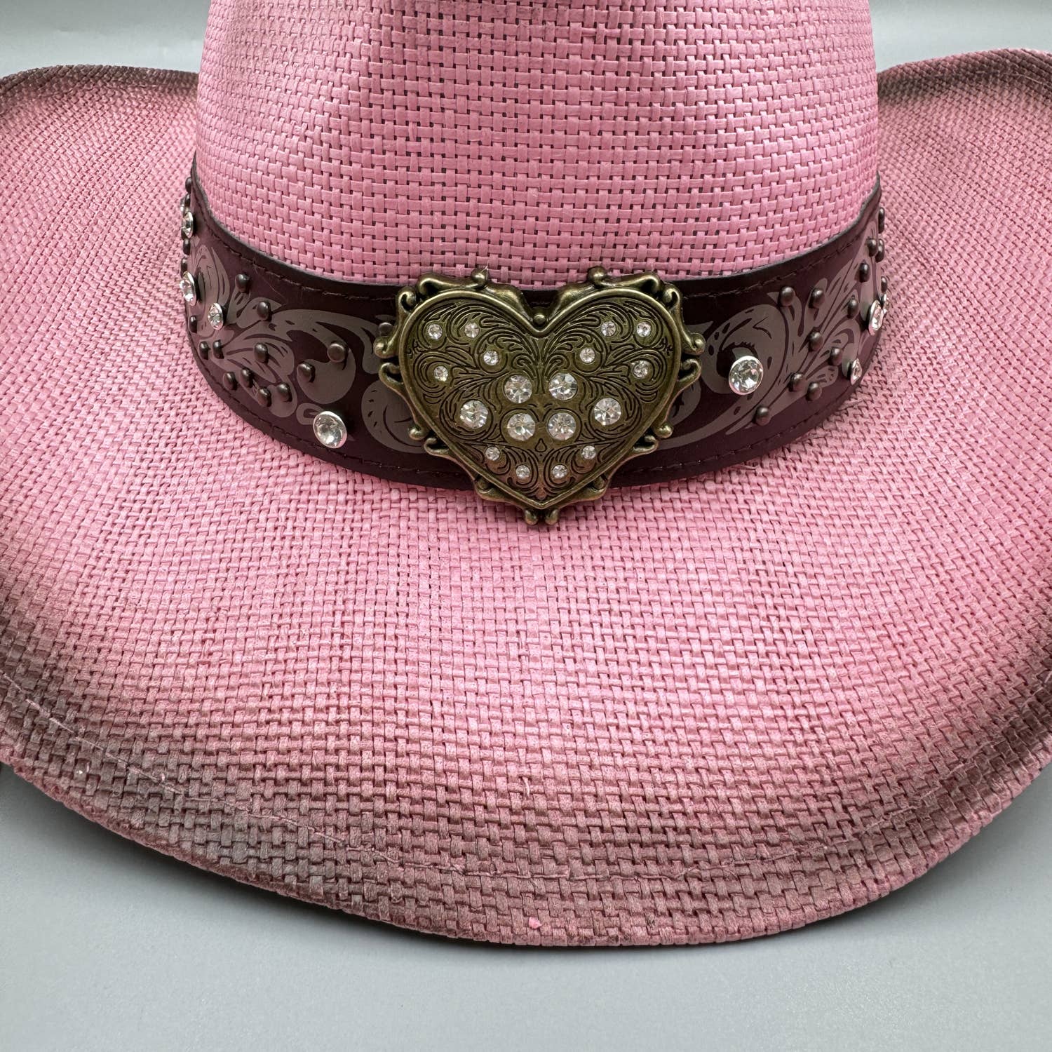 Heart Shape Rhinestone Cowboy Straw Hat