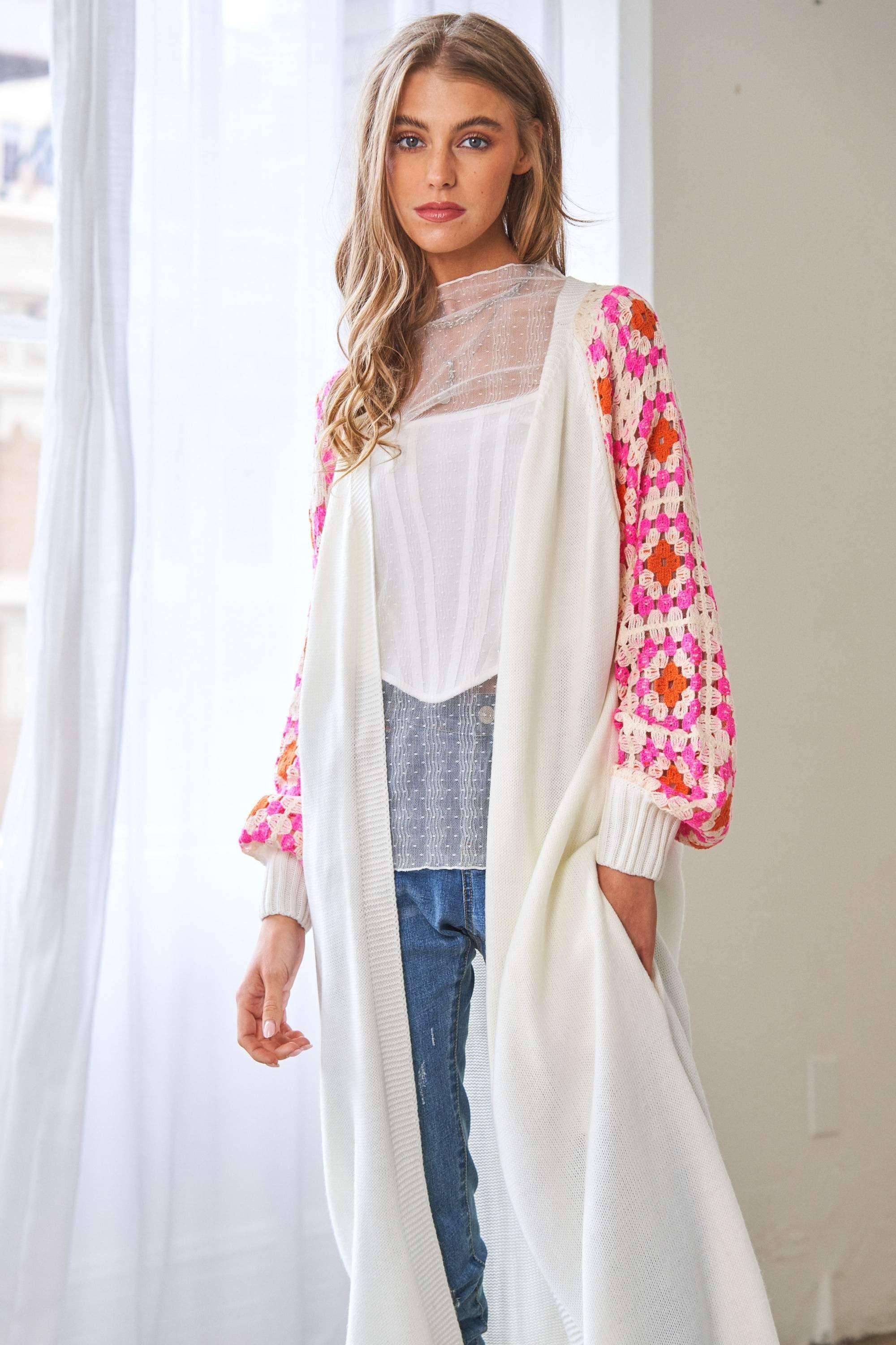 Sammy Crochet Sleeve Midi Cardigan