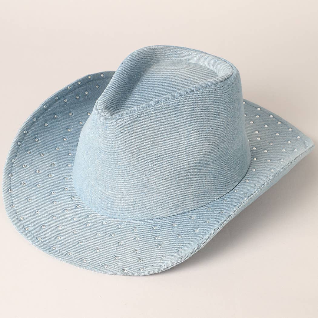 Cubic Embellished Denim Cowboy Hat