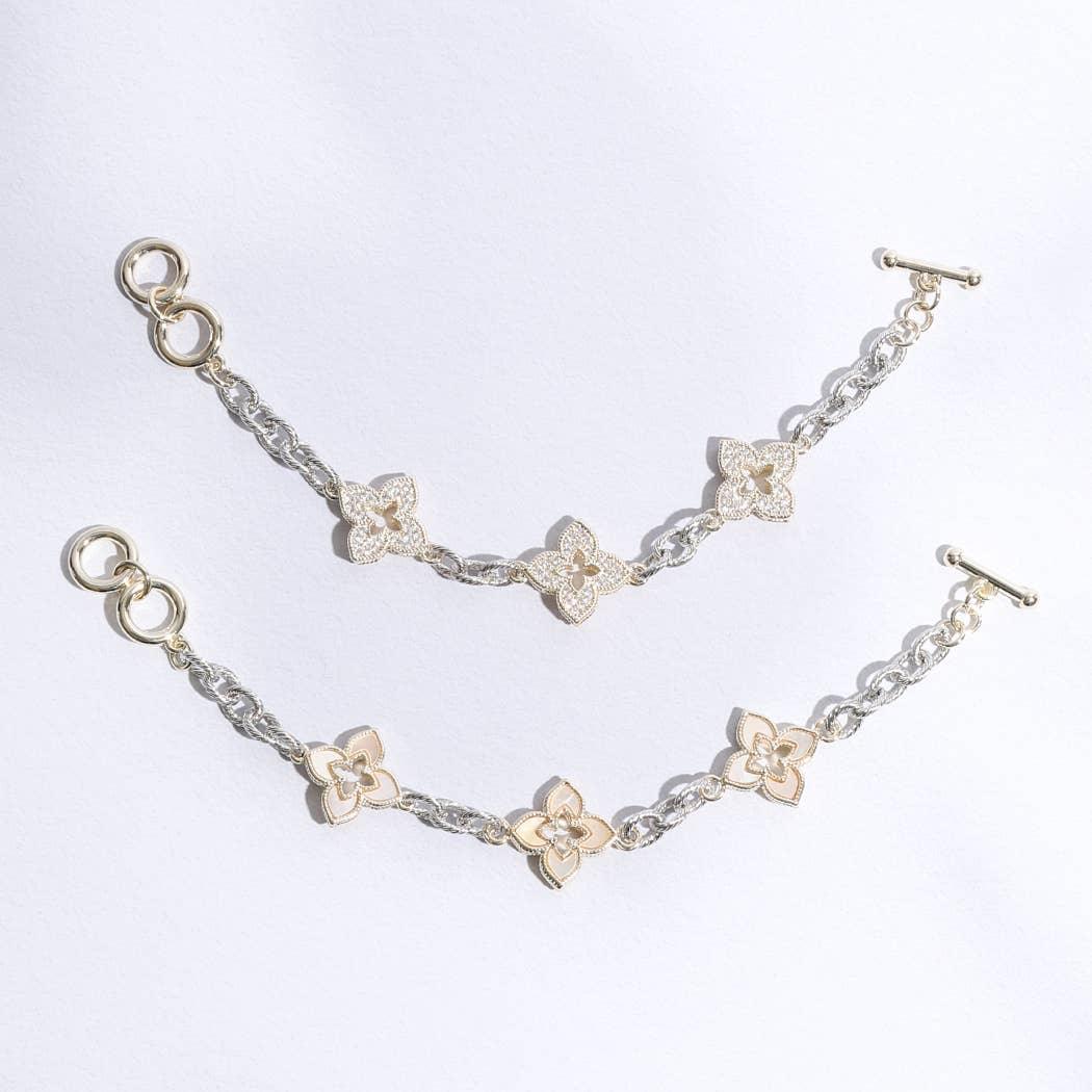 CZ Clover Pavé Link Bracelet