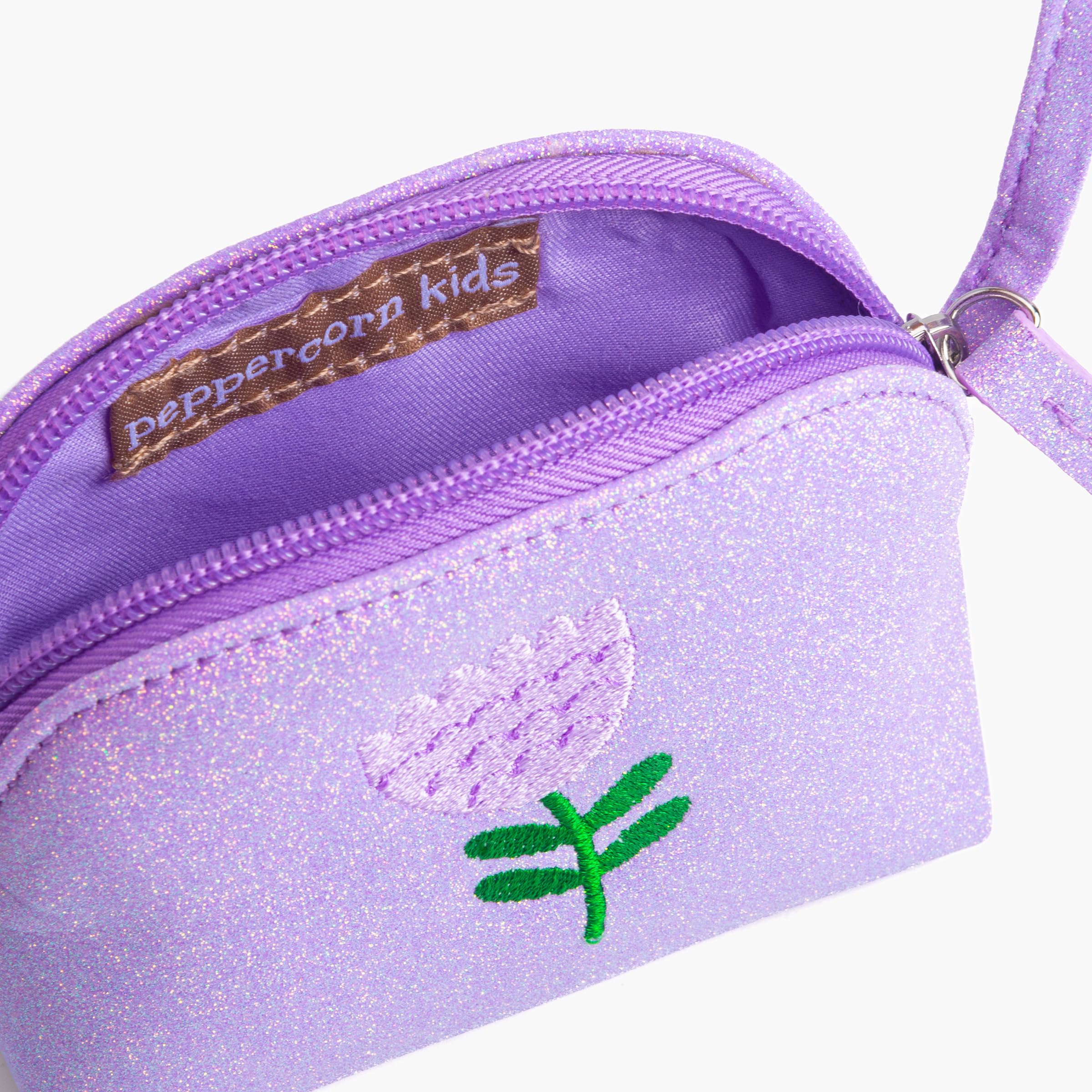 Sparkly Glitter Leather Purse with Flower Embroidery for Little Girls, Toddler (Ages 2-8)