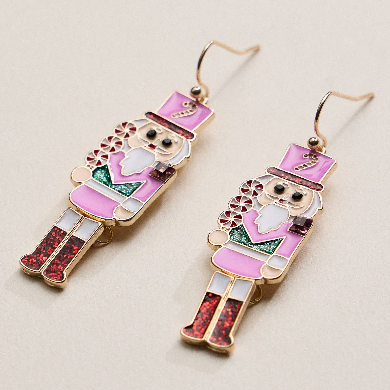 Pink Nutcracker Drop Earrings with Glitter Boots