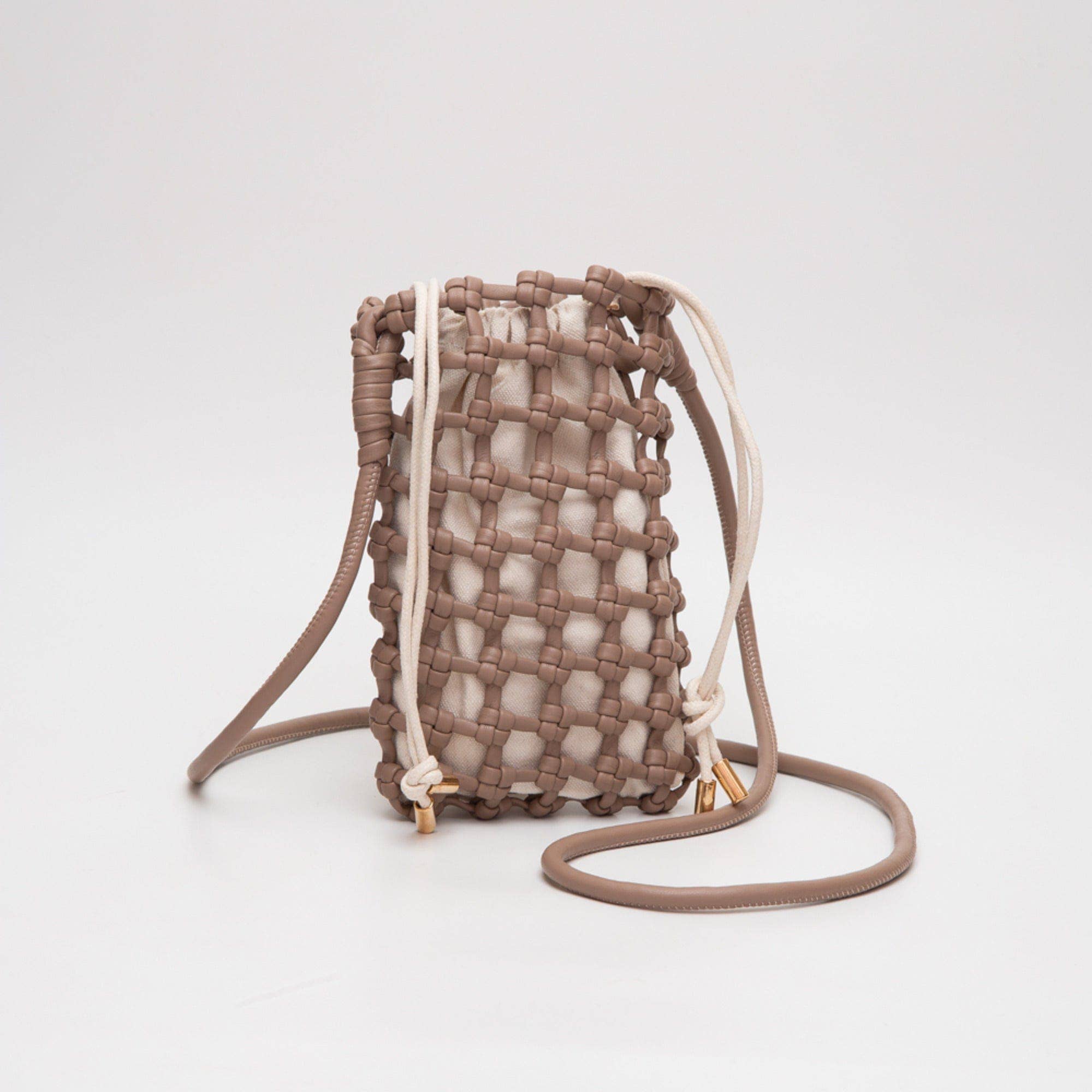 TG10626 Cara Mini Woven Drawstring Crossbody Bag - Gray - Bexa Boutique