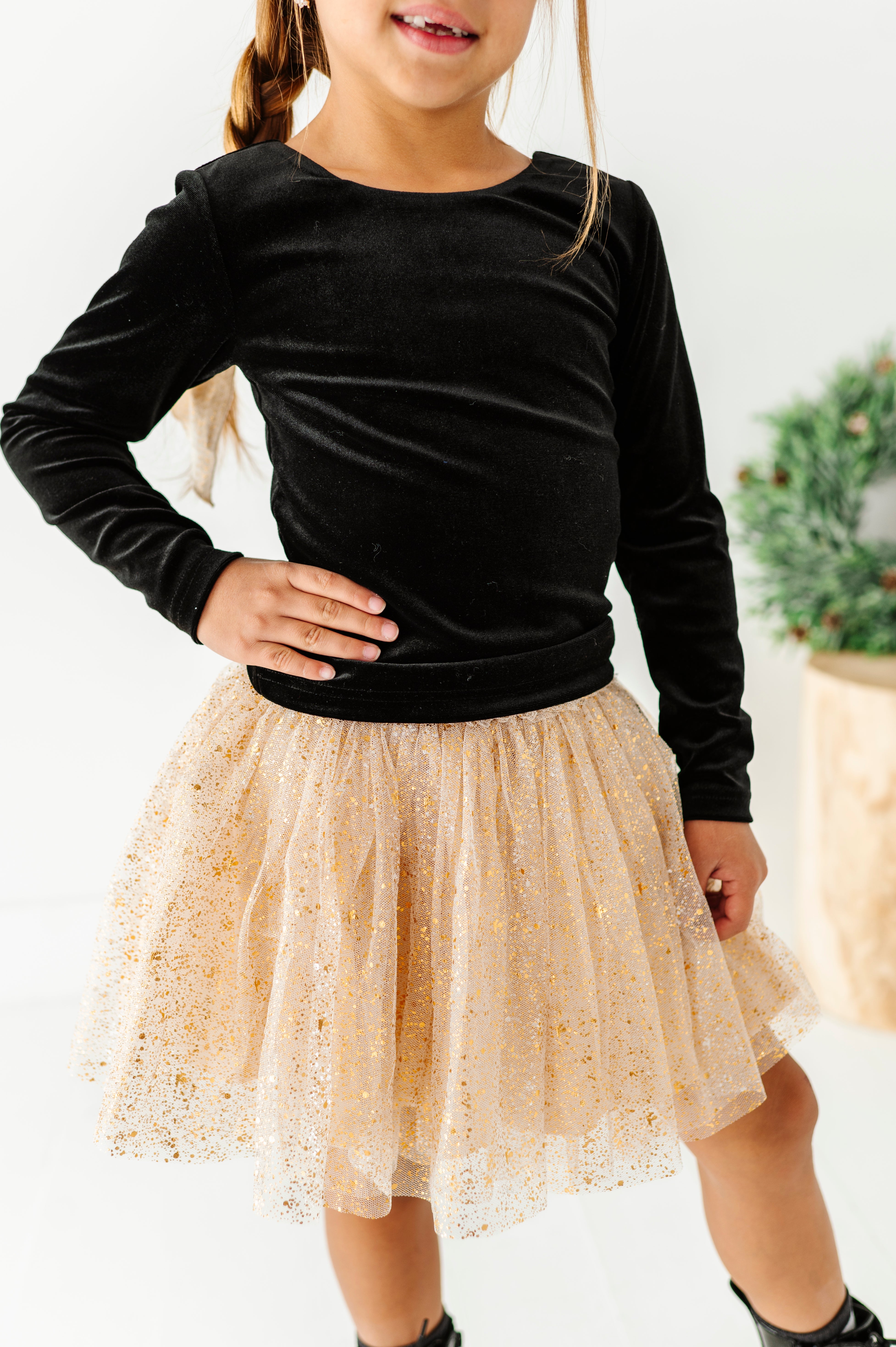 Black Velvet Top | Bow Back Long Sleeve Top