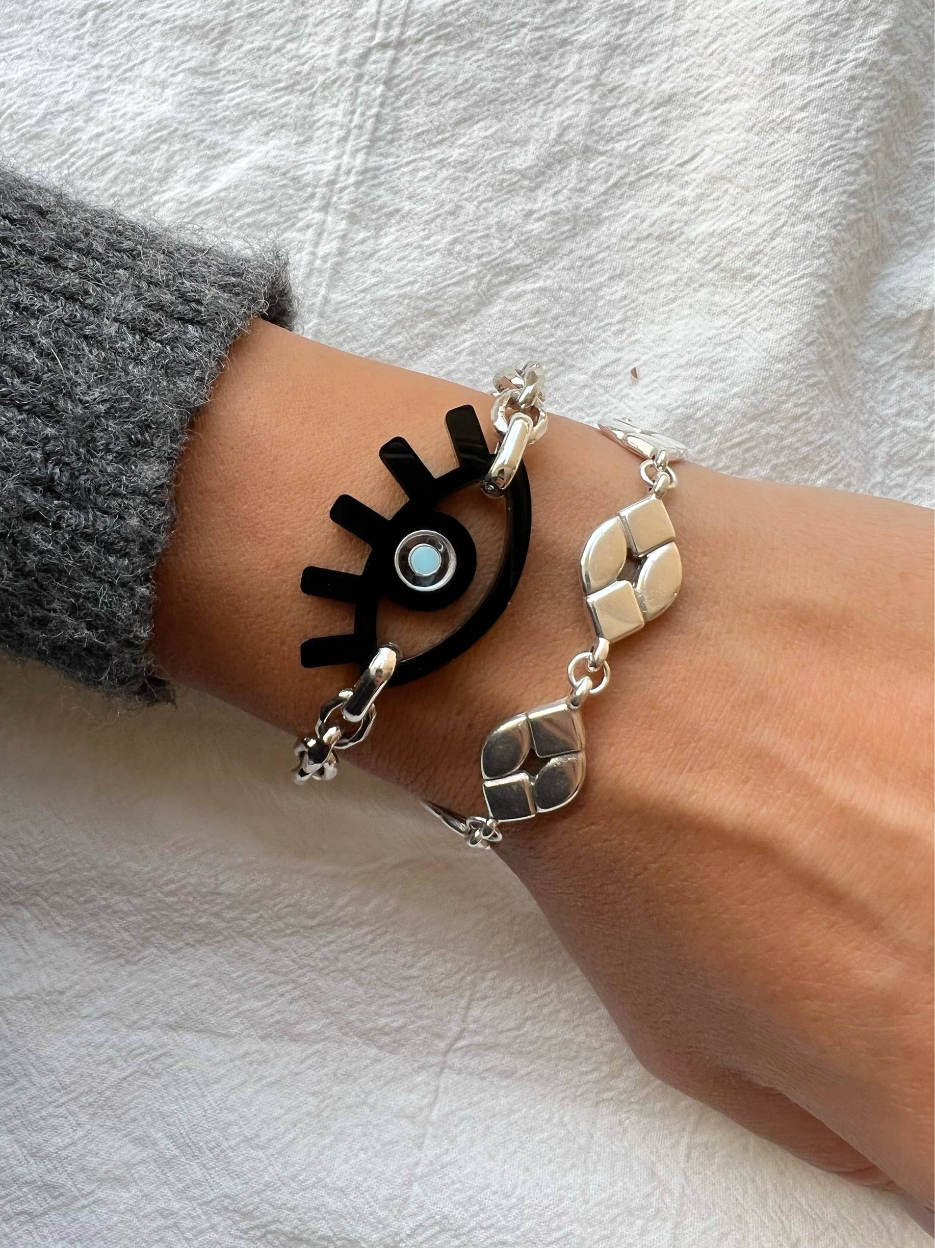 Black Evil Eye Bracelet Stainless Steel Protection - Made in Greece