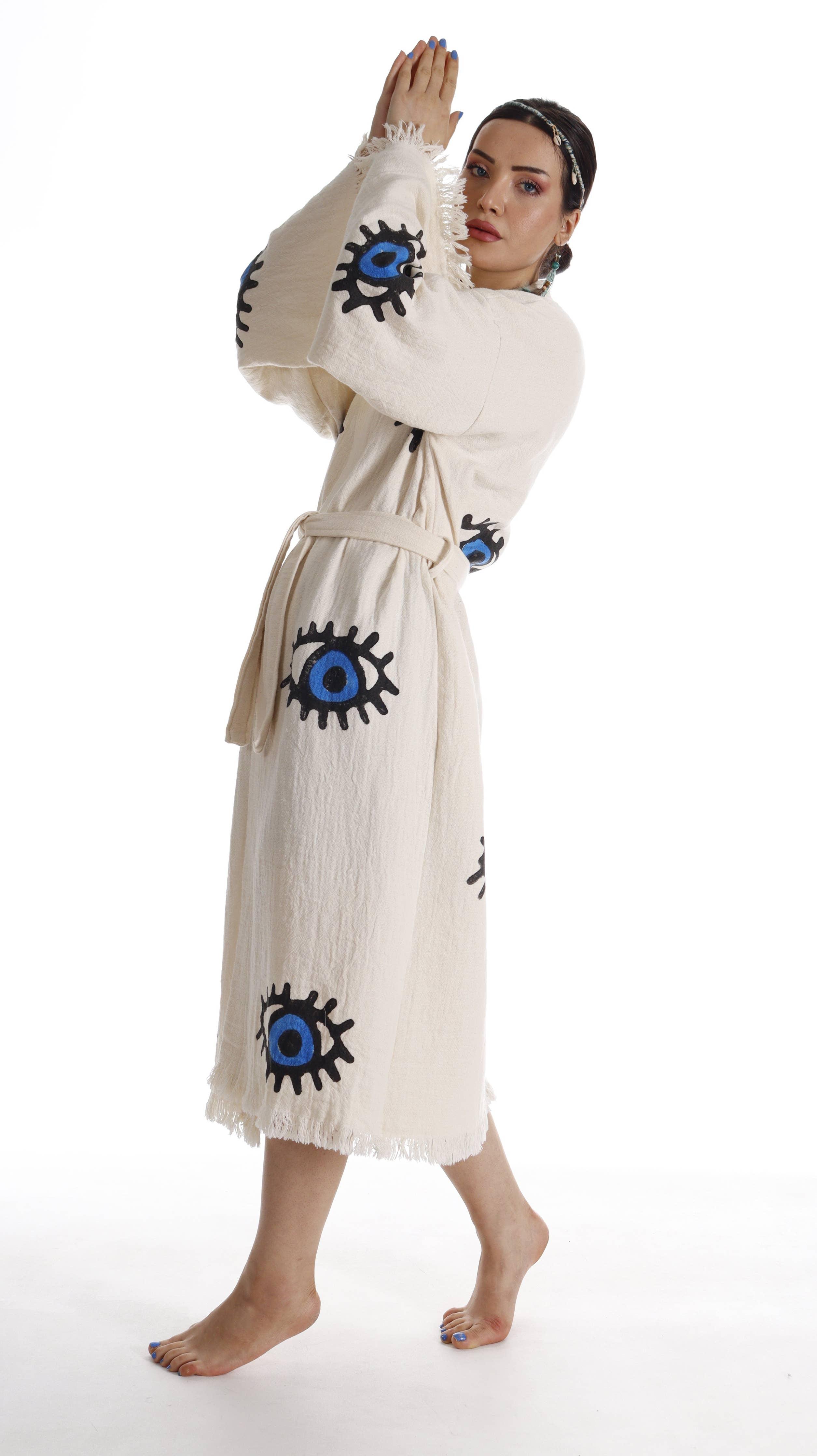 Organic Cotton Beach Kimono Evil Eye Painted