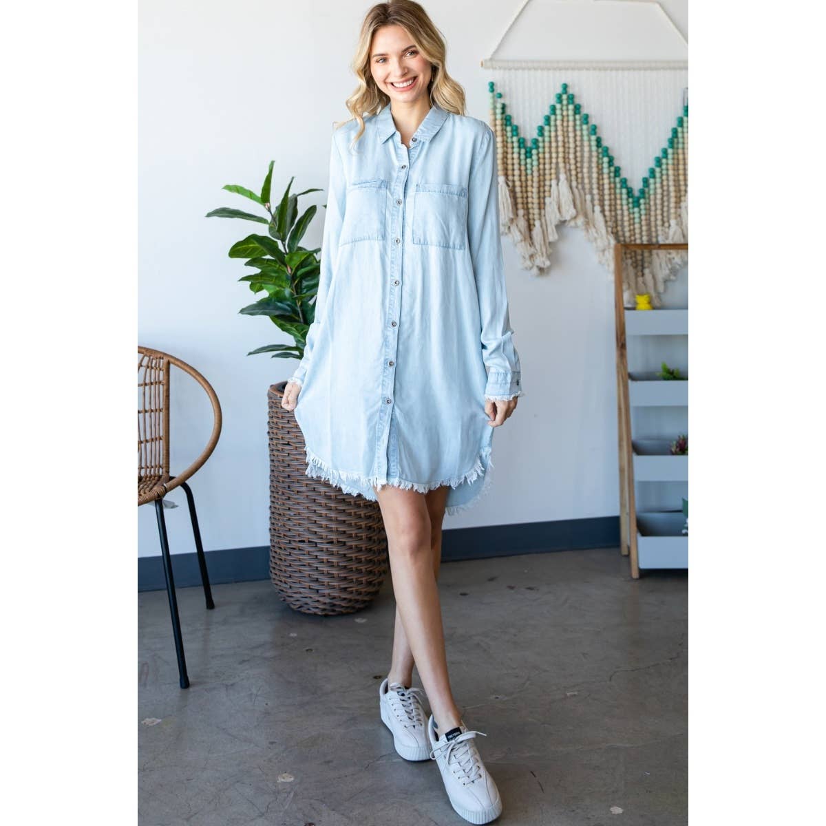 Chambray Button Shirt Dress