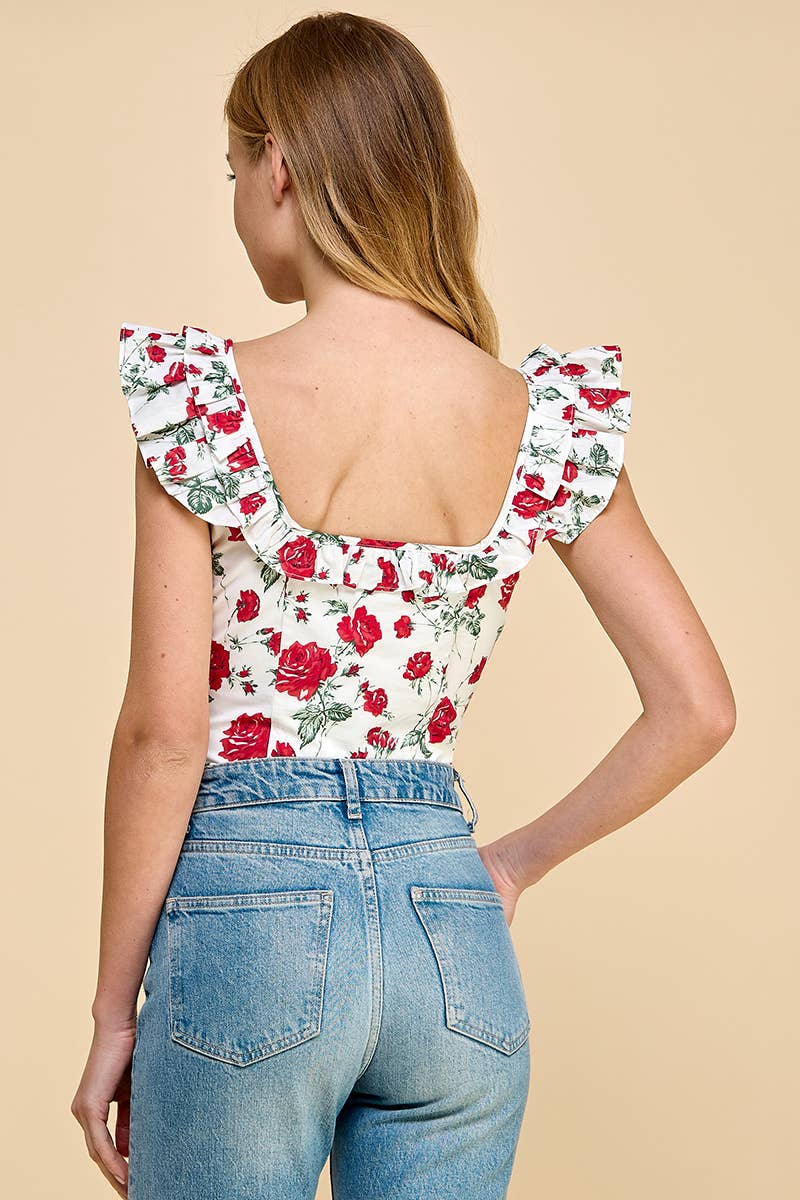 Floral Printed Ruffle Bodysuit