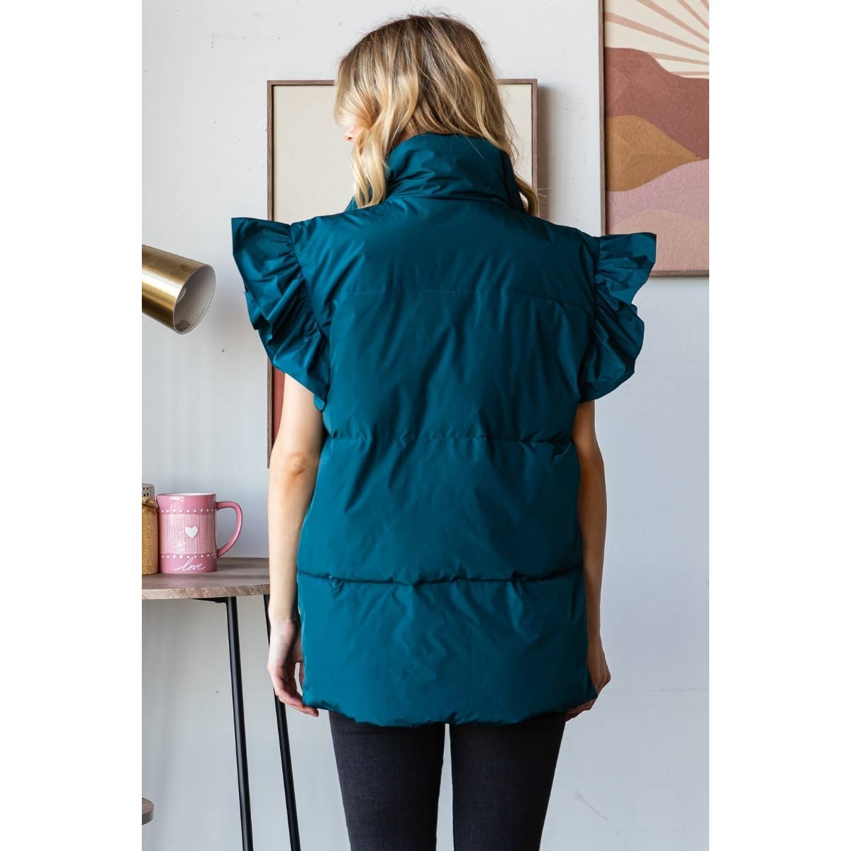 Ruffle Short Sleeve Padded Vest