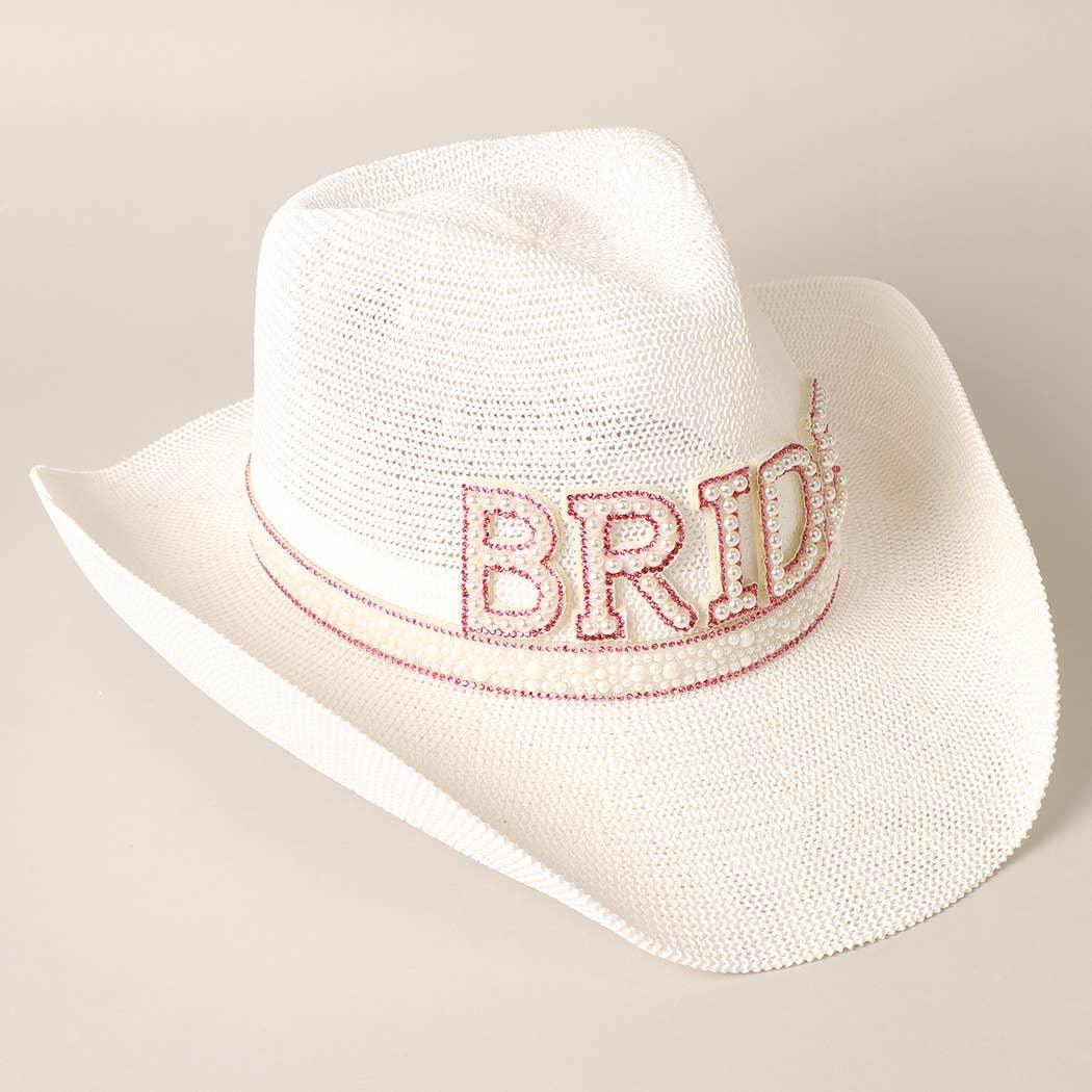 BRIDE Cowboy Hat with Pearl and Rhinestones