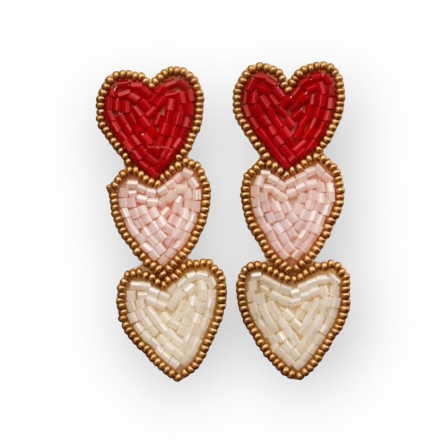 Ombre Beaded Heart Earrings