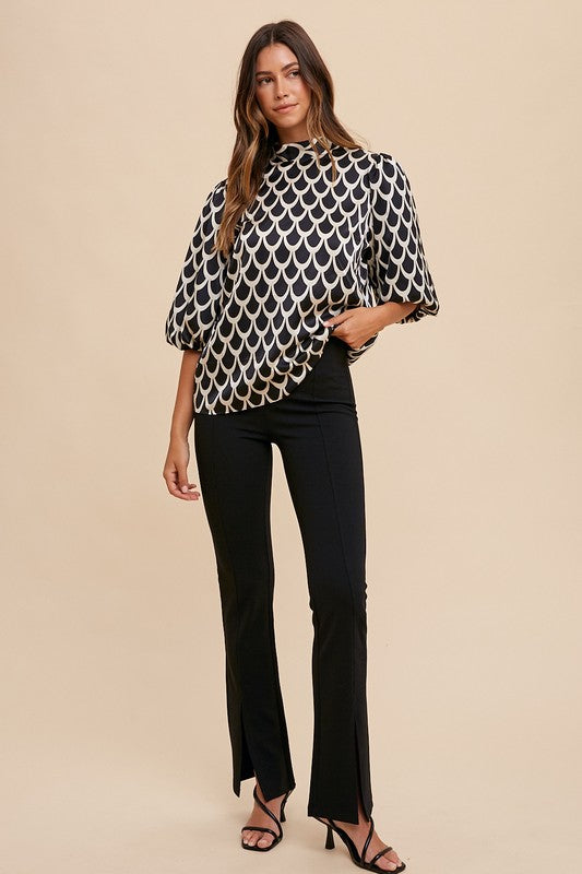 Black Bow Back Mock Neck Blouse