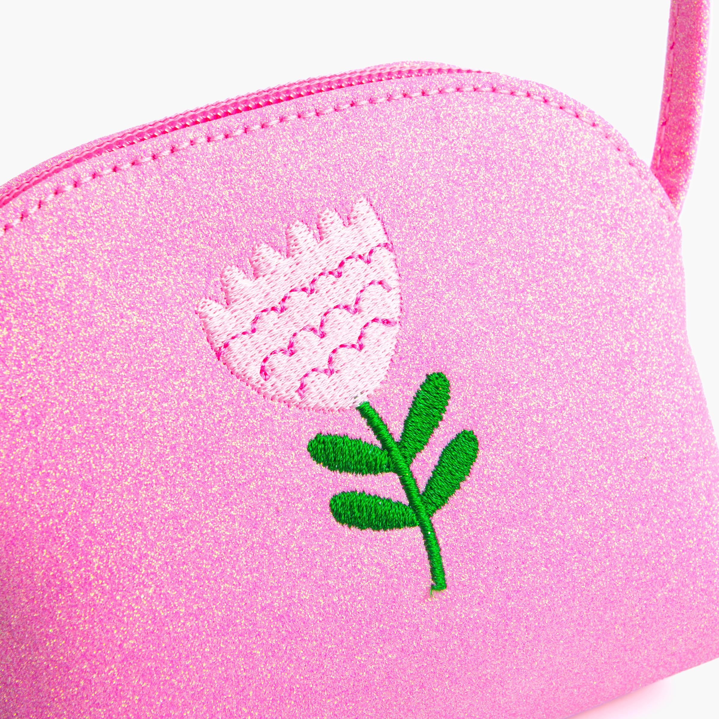 Sparkly Glitter Leather Purse with Flower Embroidery for Little Girls, Toddler (Ages 2-8)