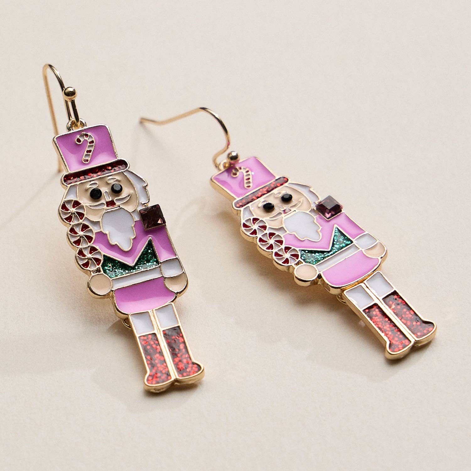 Pink Nutcracker Drop Earrings with Glitter Boots