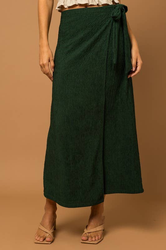 Wrap Tie Textured Midi Skirt