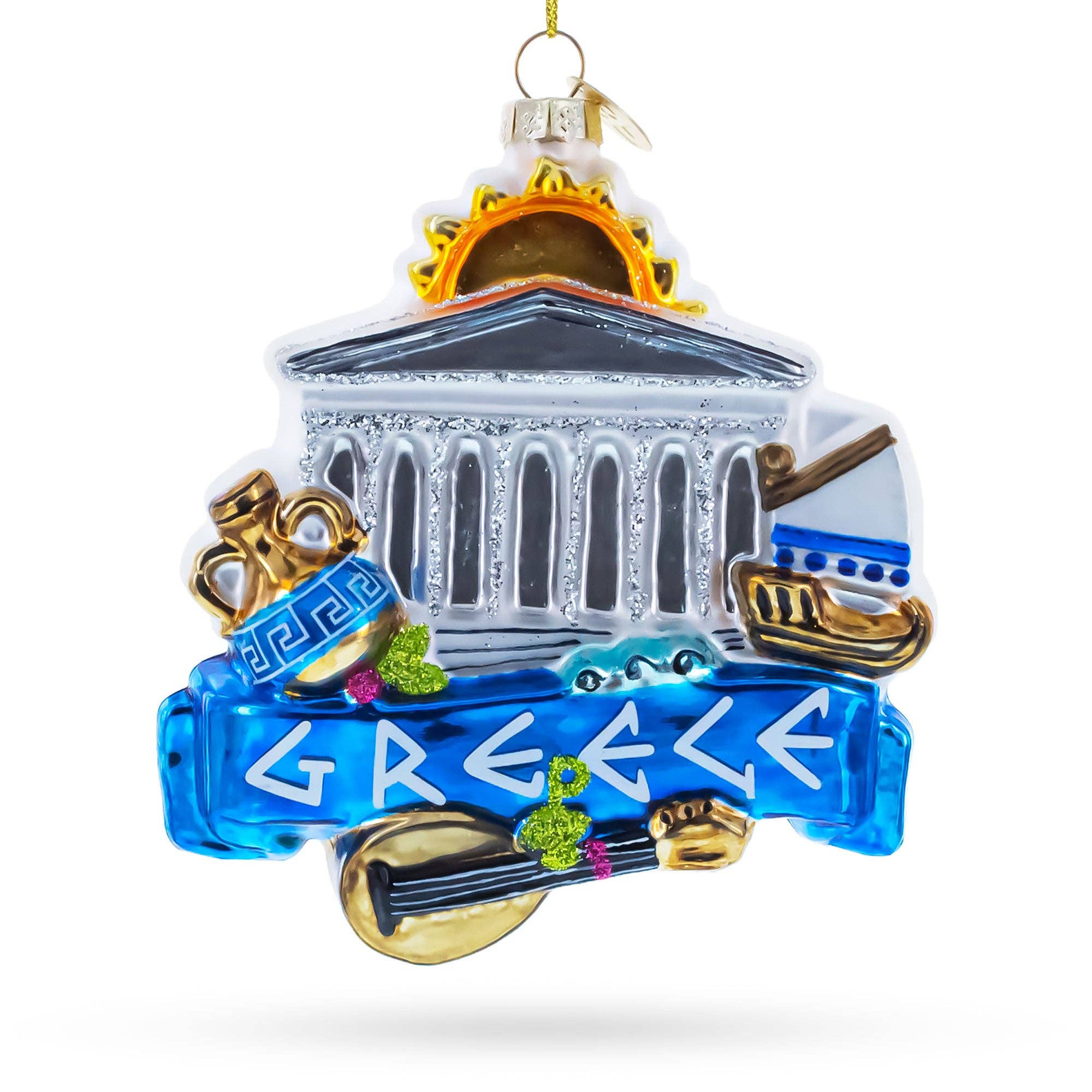 Landmarks and Symbols of Greece Glass Ornament