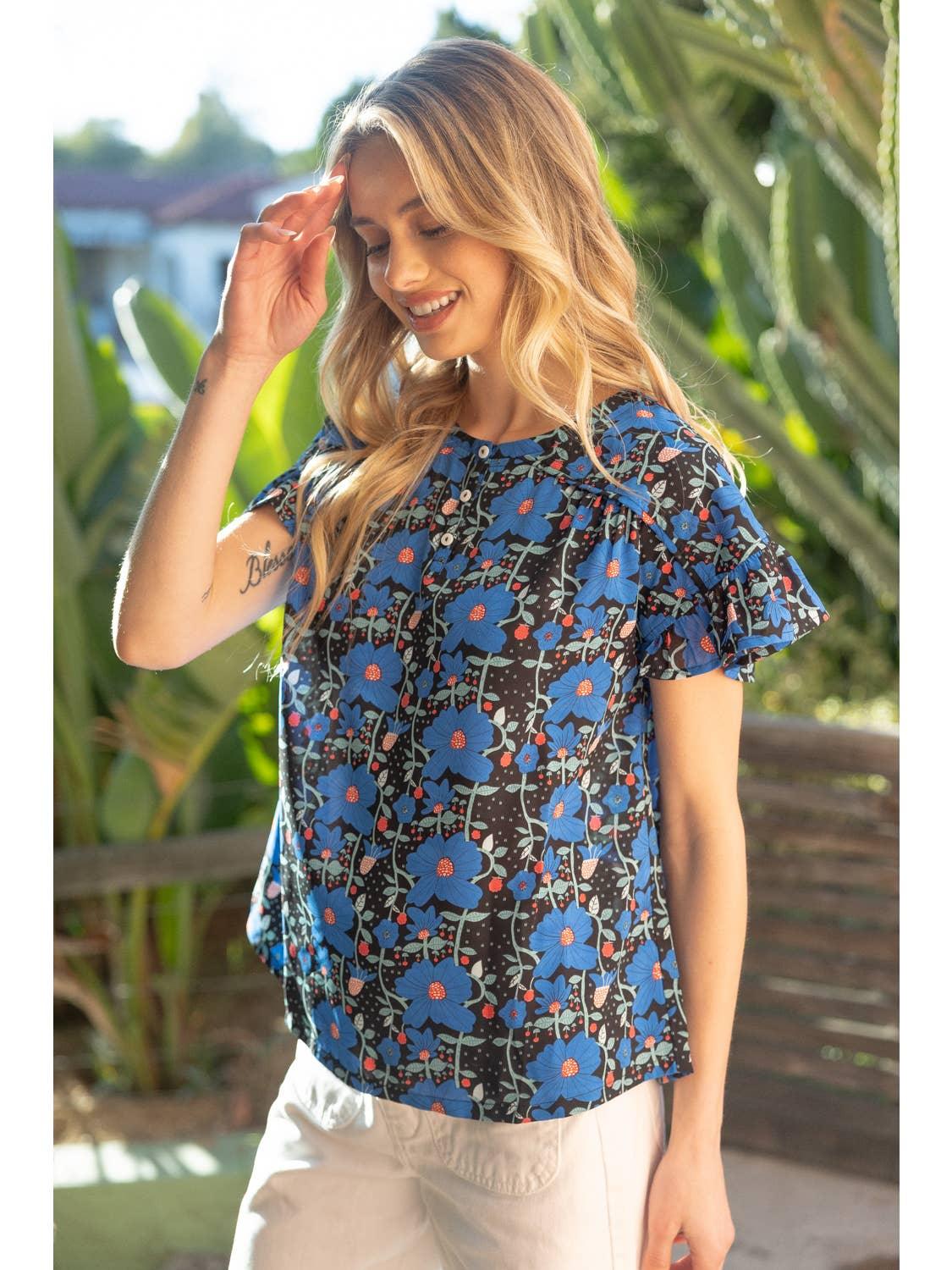 Ruffle Sleeve Floral Printed Top