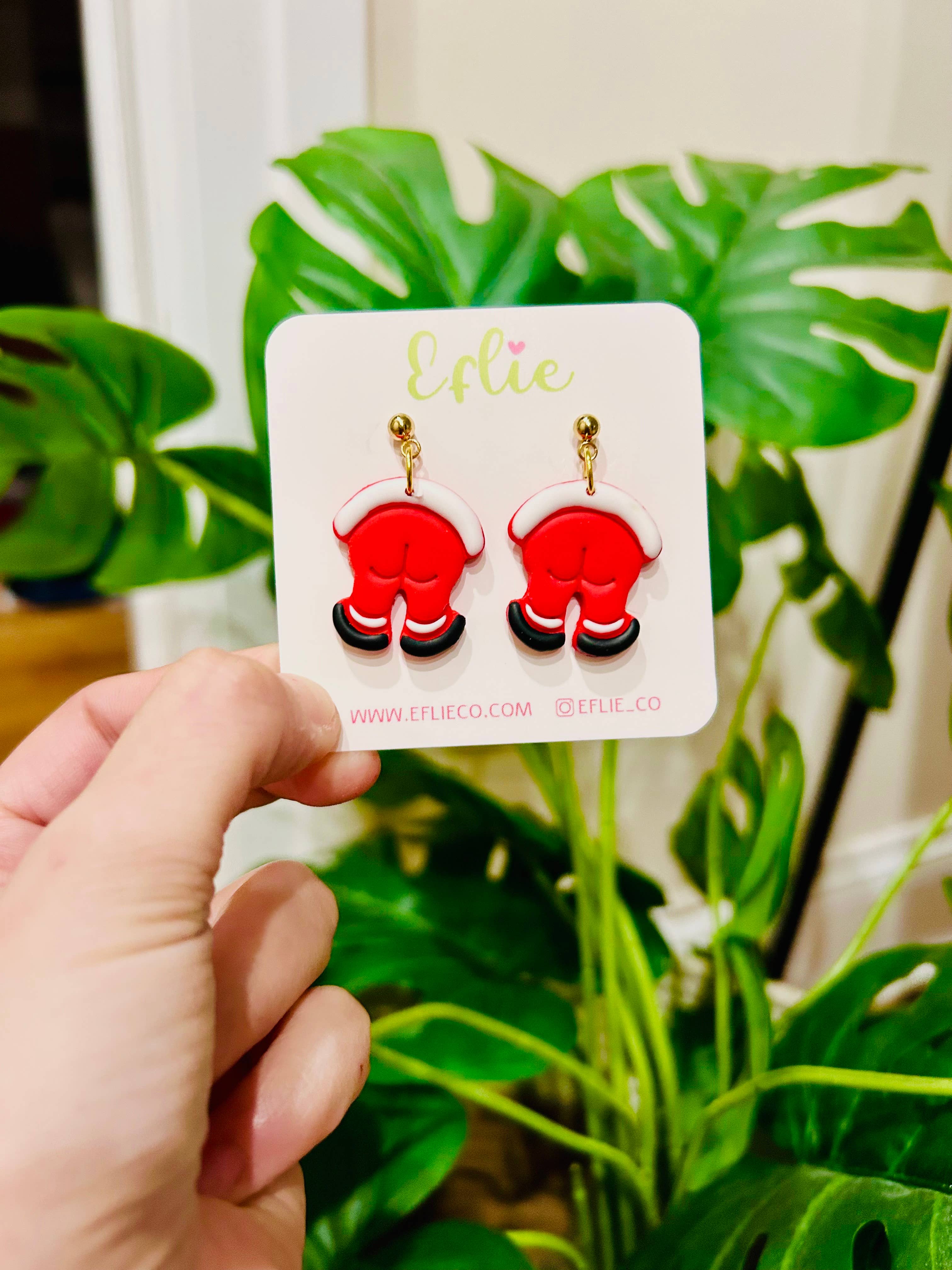 Santa Claus Behind Christmas Funny Earrings Gift Idea Holida