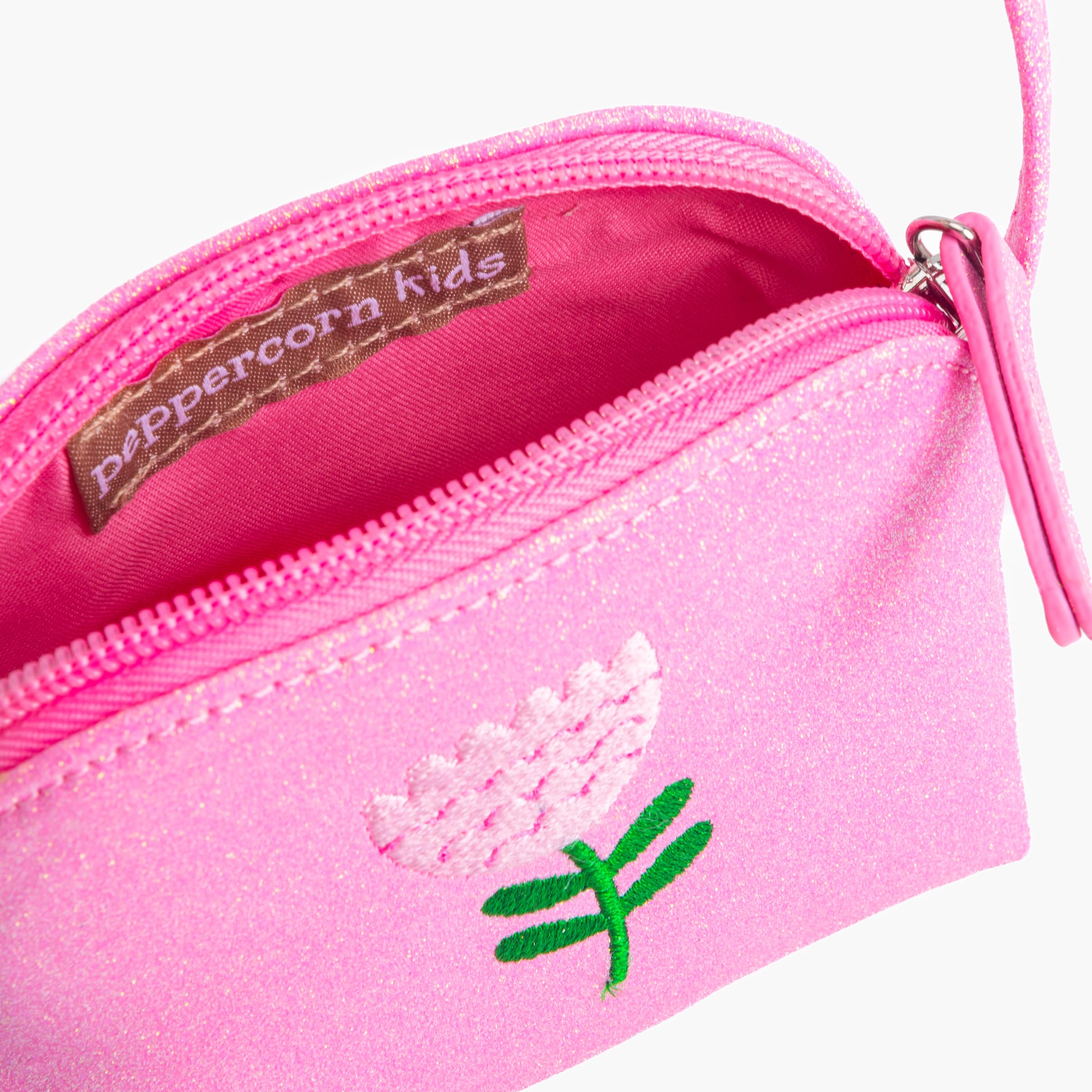 Sparkly Glitter Leather Purse with Flower Embroidery for Little Girls, Toddler (Ages 2-8)