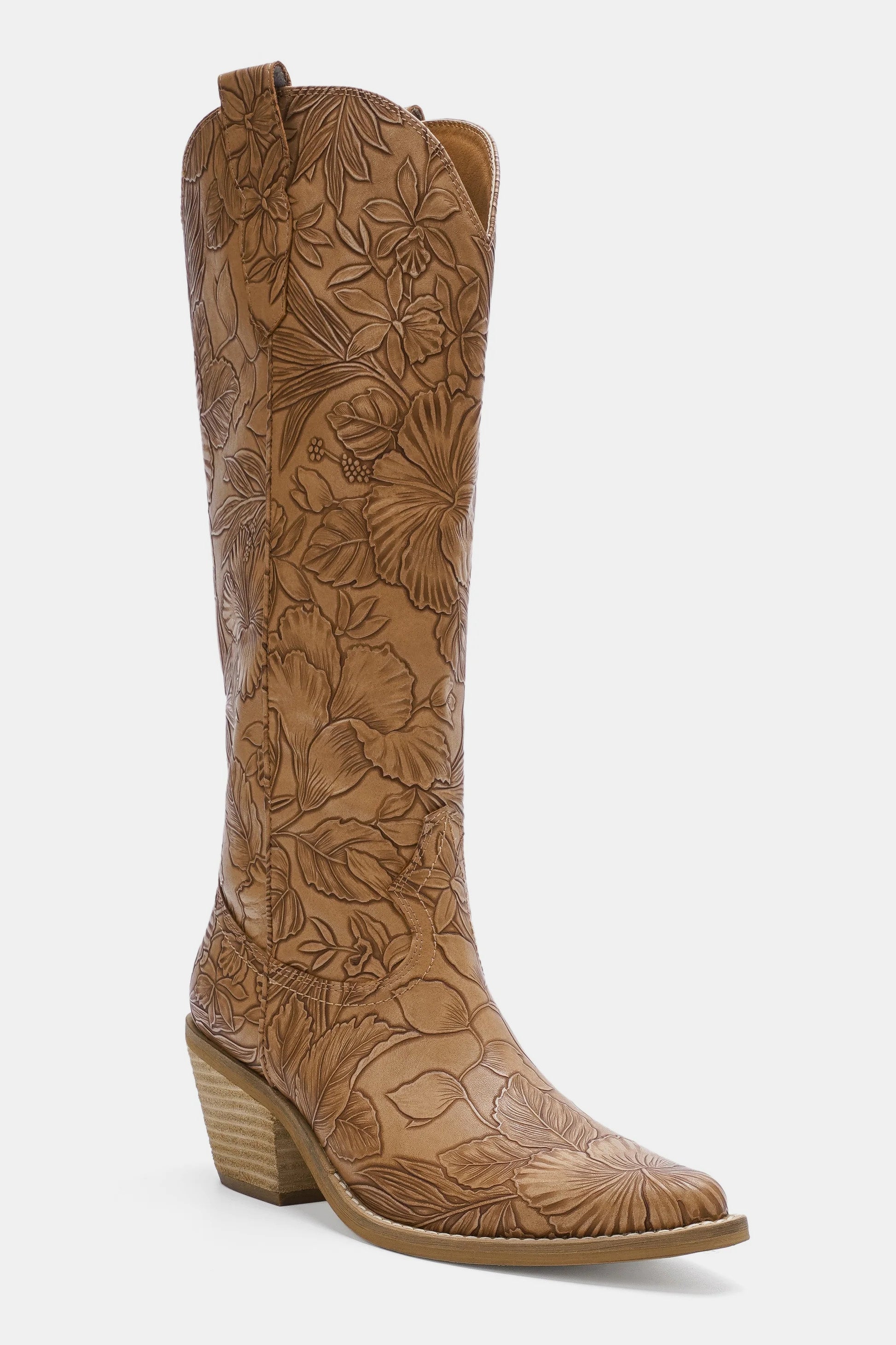 Embossed Floral Point Toe Boots