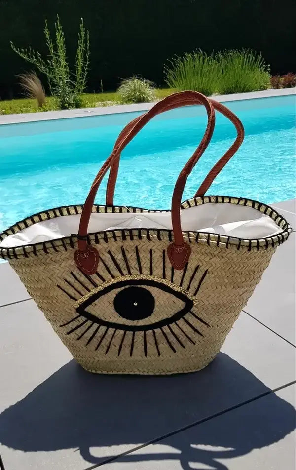 Handmade Straw Market Basket Tote with Eye