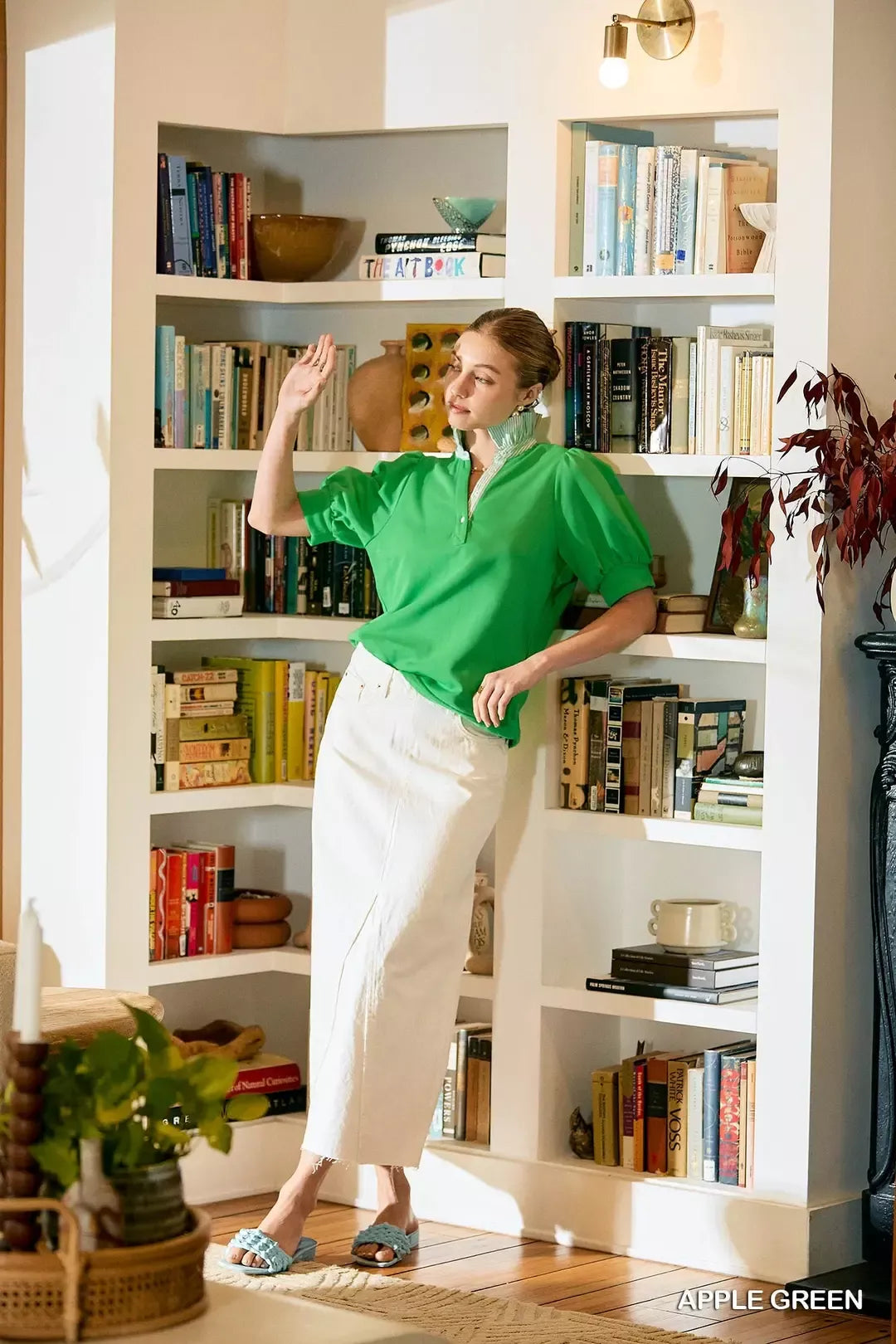 Umgee Striped Collar Popover Top - APPLE GREEN - Bexa Boutique