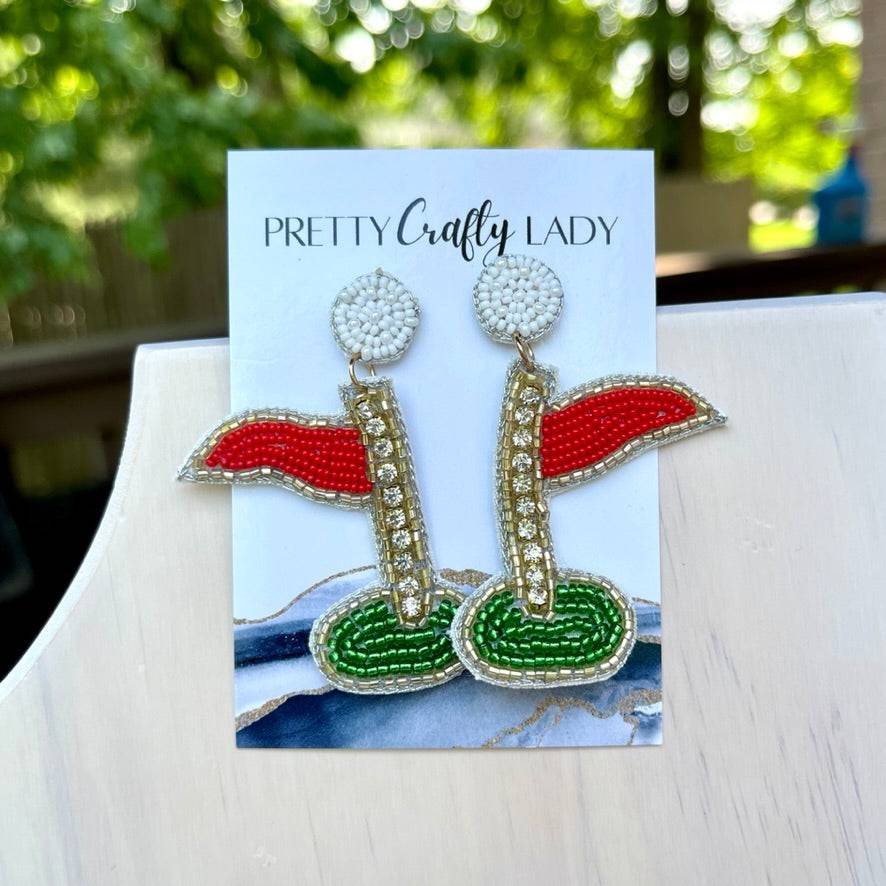 Golf Course Beaded Flag Earrings - Pretty Crafty Lady Shop