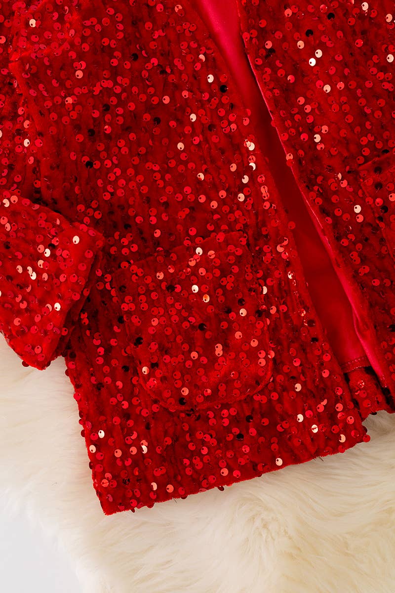 Red sequin cardigan with pockets