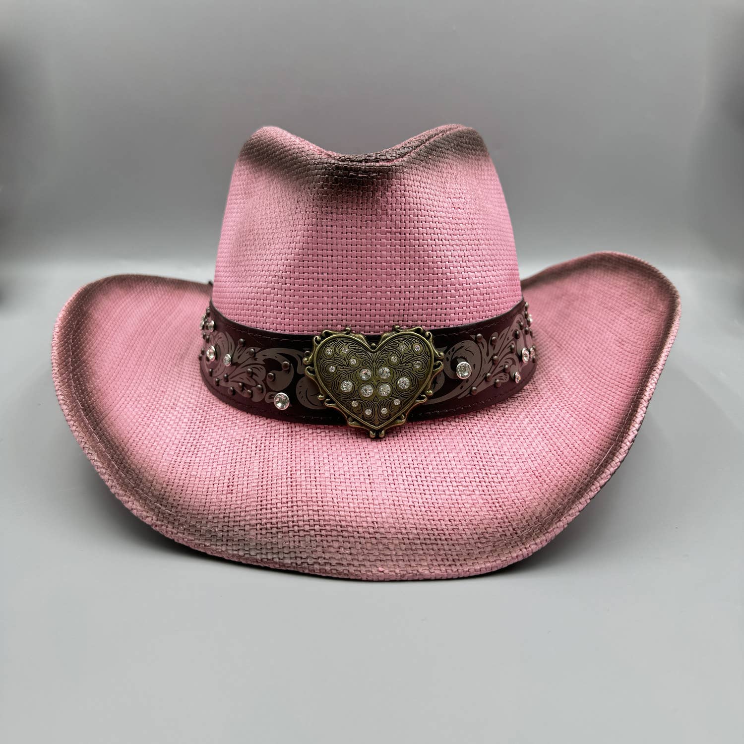 Heart Shape Rhinestone Cowboy Straw Hat