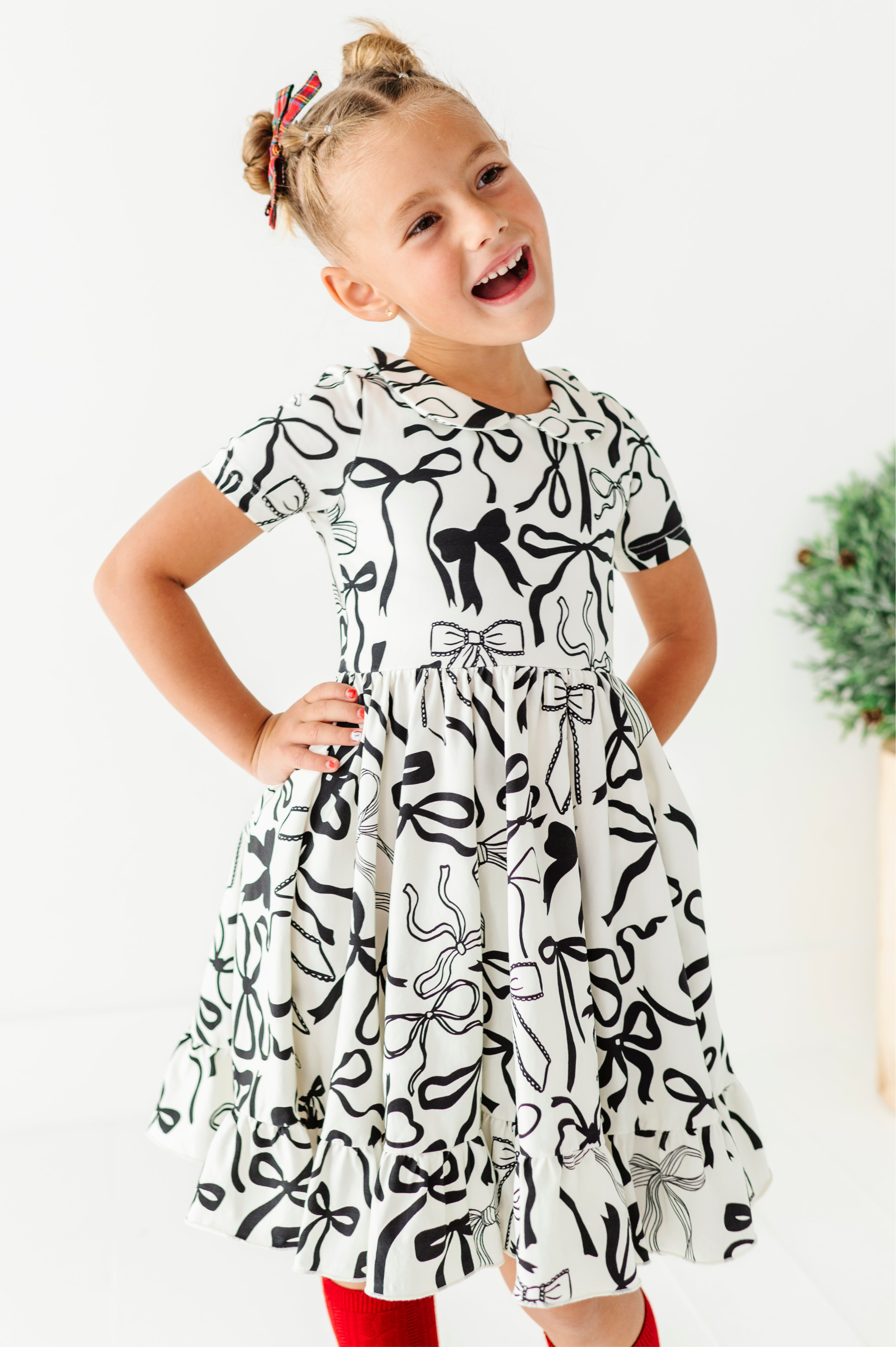 Cream Preppy Bow Dress | Collard Twirl Dress