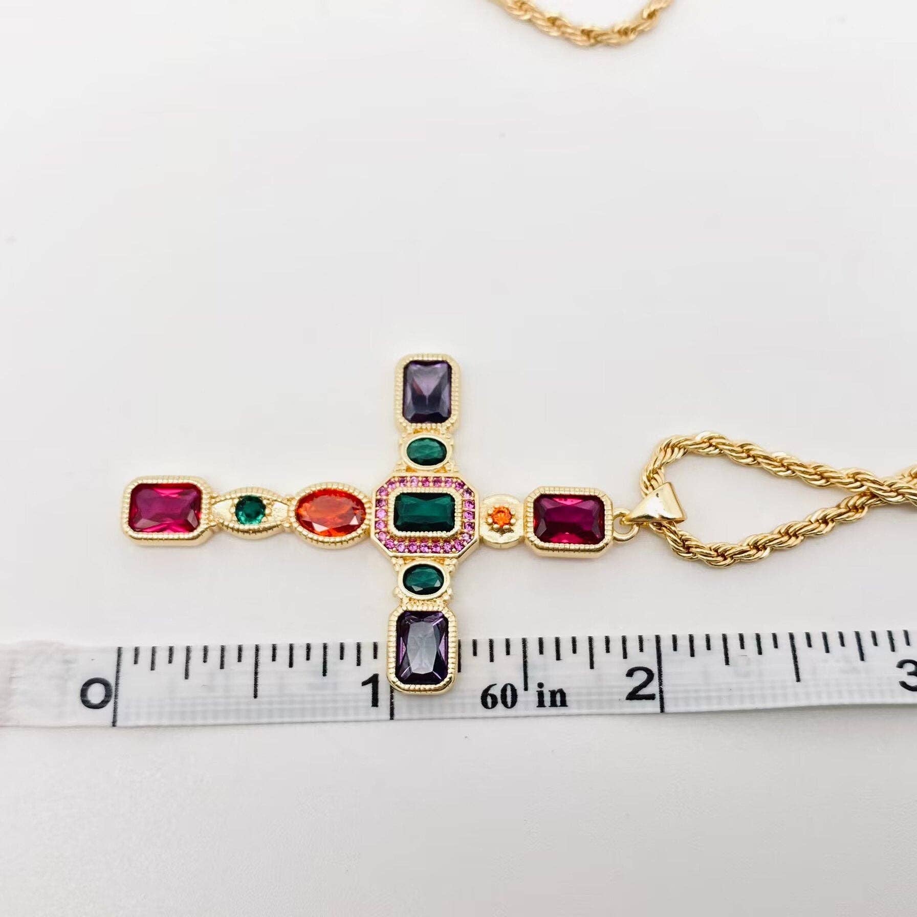 Colored Cubic Zirconia Cross 18KGold Plated Pendant Necklace - Bexa Boutique